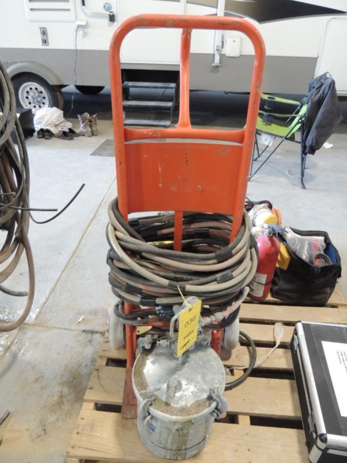 LOT: Binks Paint Pressure Tank, Spray Gun & Cart