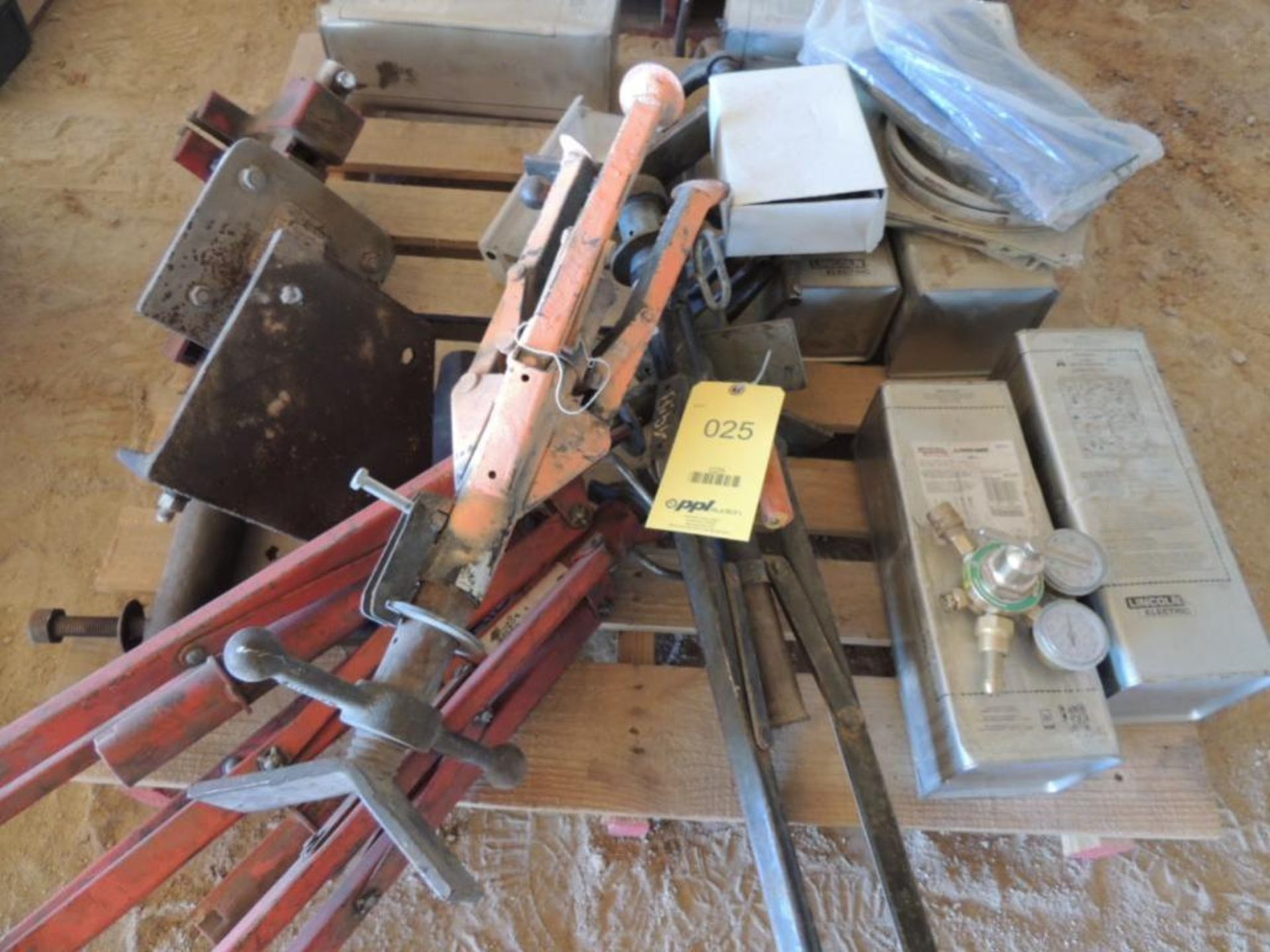 LOT: Tri Stands, C-Clamps, 6 in. Vise, Welding Rods