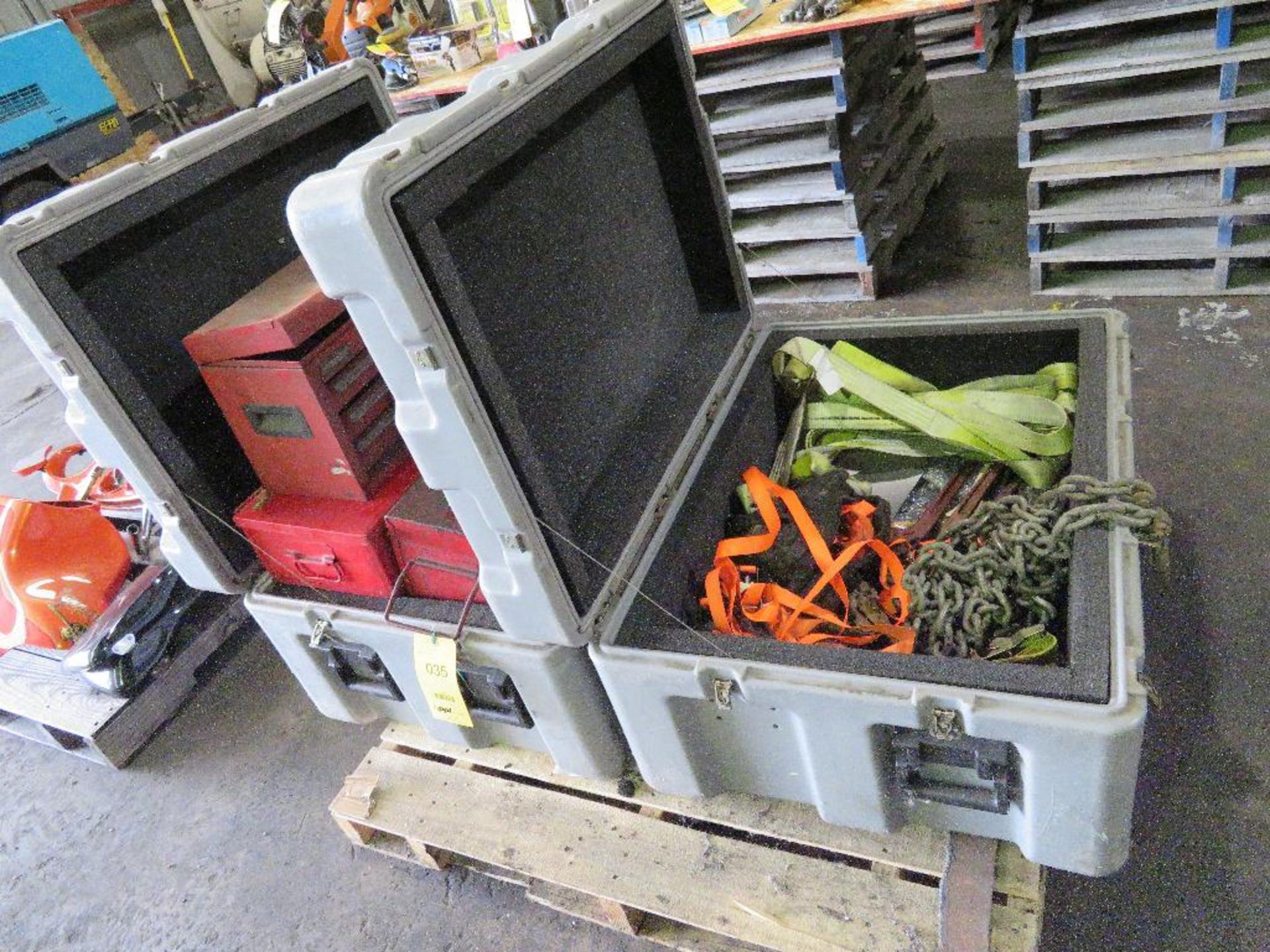 LOT: (2) Shipping Cases with Contents of Tie Downs, Chain Binders, Tool Boxes, etc. on (1) Pallet