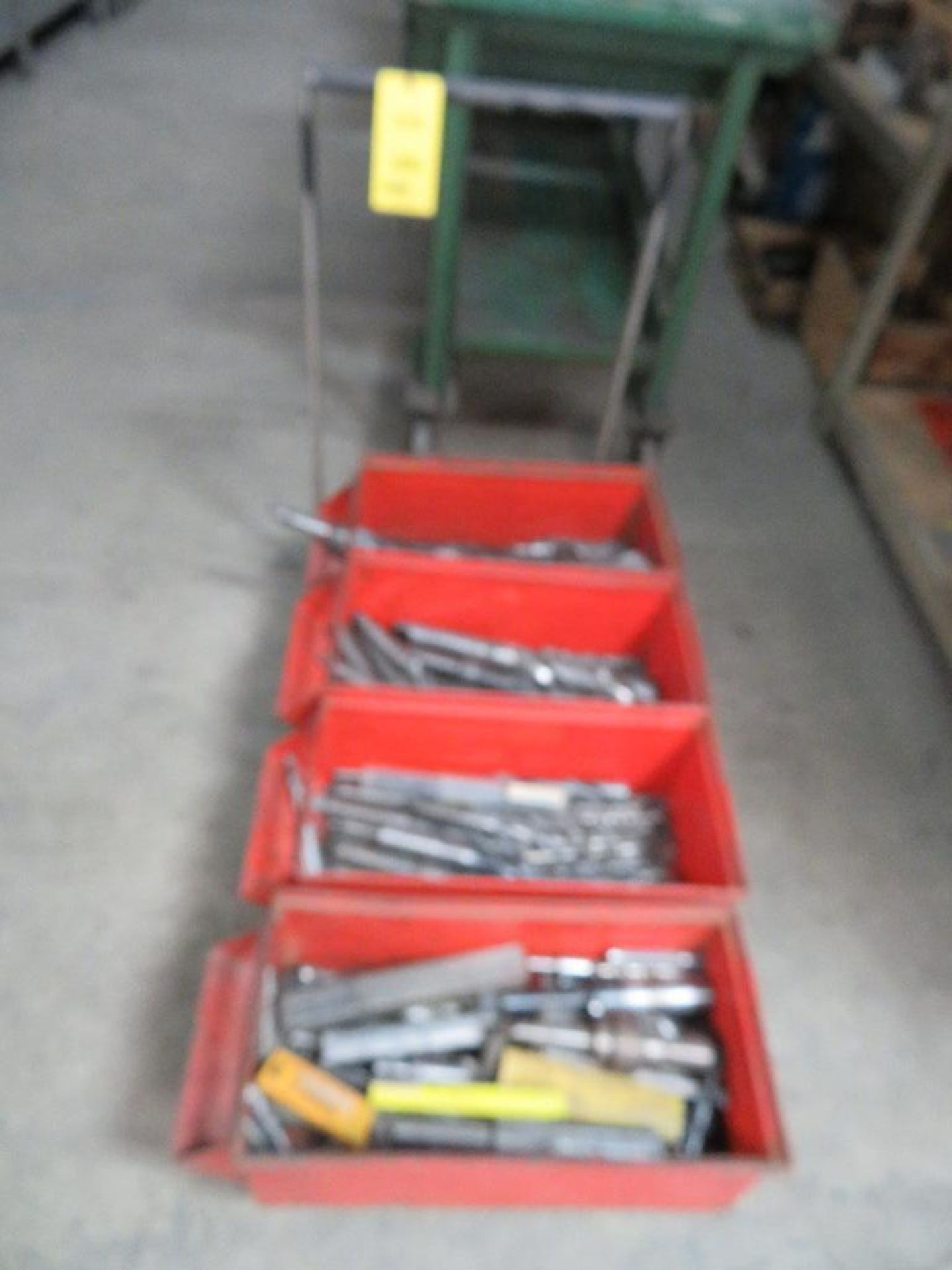 LOT: Rolling Shop Cart with Contents of Large Taper & Straight Shank Drill Bits