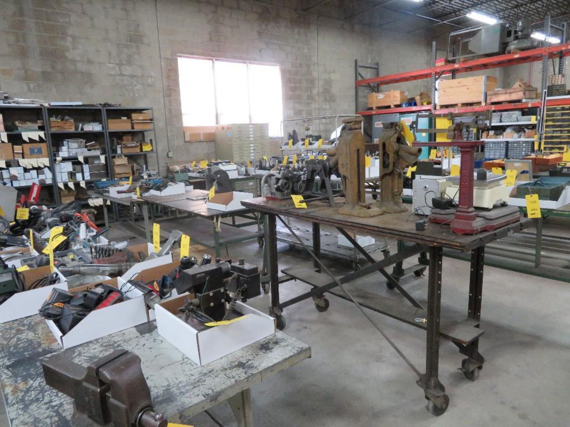 LOT: (4) Work Benches, (2) Folding Tables, (2) Vises with 3 in. & 4 in. Jaws (delay removal - 5 - Image 2 of 2