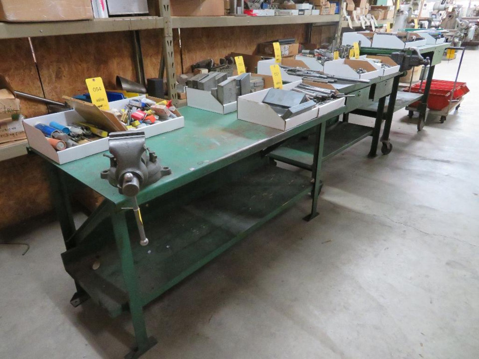 LOT: (3) Steel Work Benches with (2) 4 in. Jaw Vises