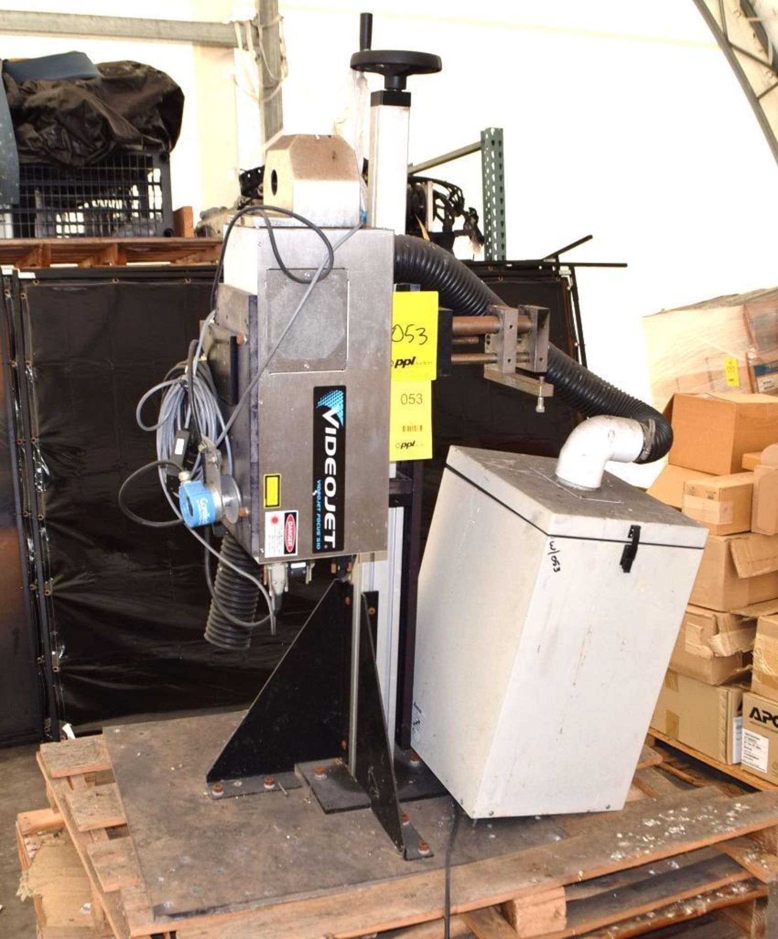 LOT: (1) VideoJet Focus S10 Laser Marking Machine, S/N 07109002WD, (1) Fumex Filter, (1) Stand