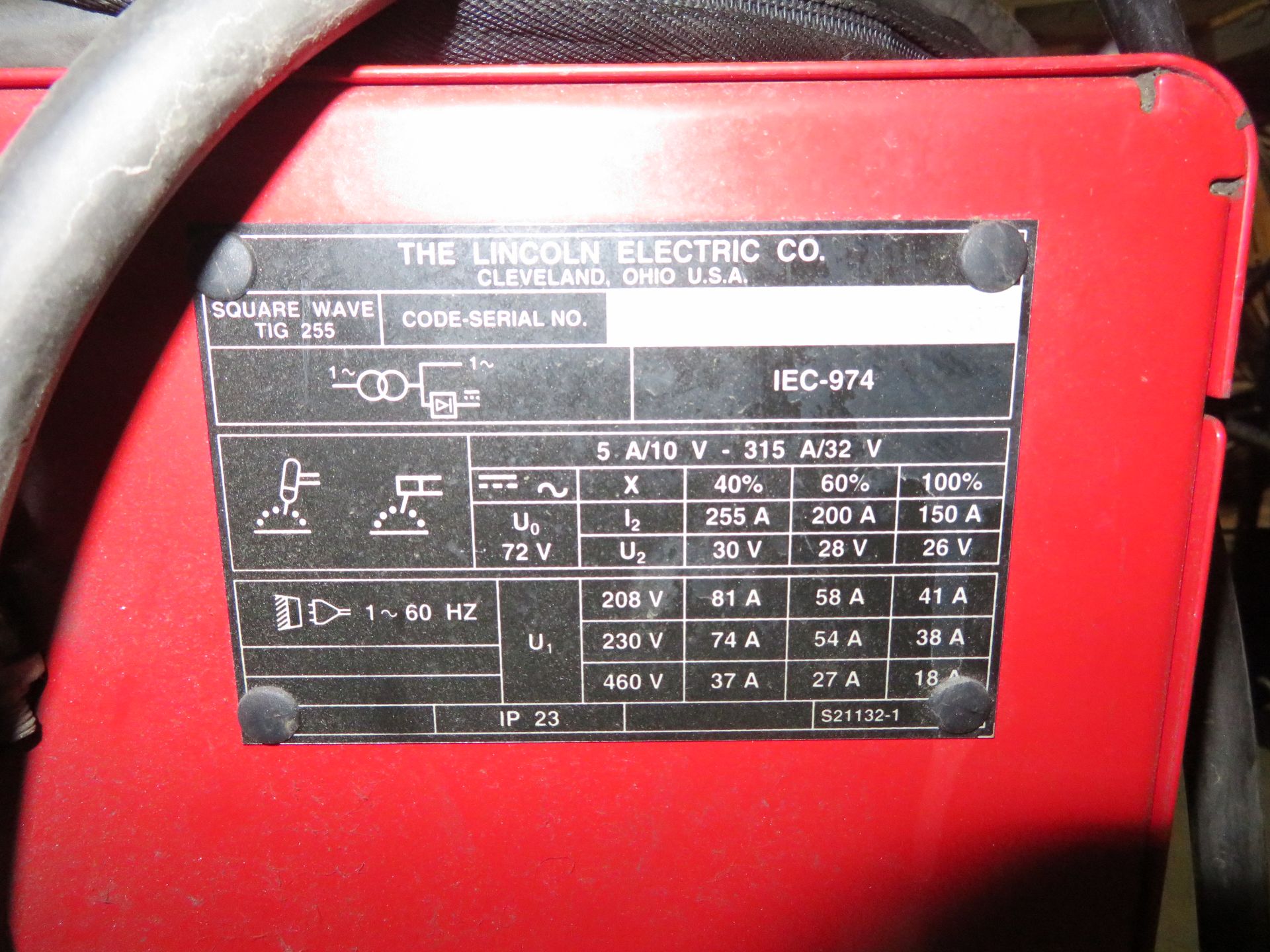 Lincoln 255 Amp TIG Welder Model SquareWave TIG 255, with Cables, Gun, Radiator - Image 4 of 6