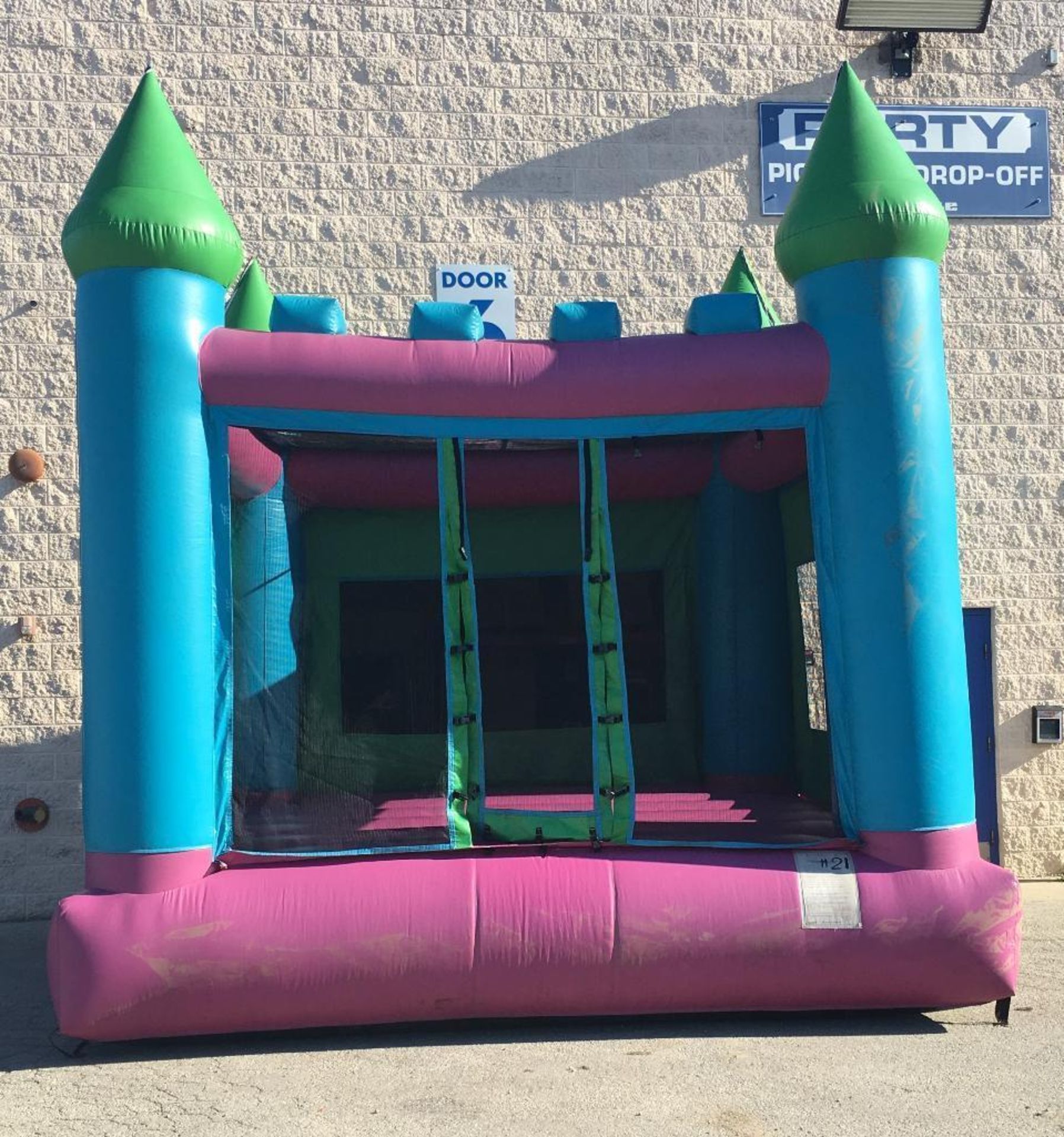 15 ft. x 15 ft. Moonwalk Pink/Green/Blue Castle (includes blower)