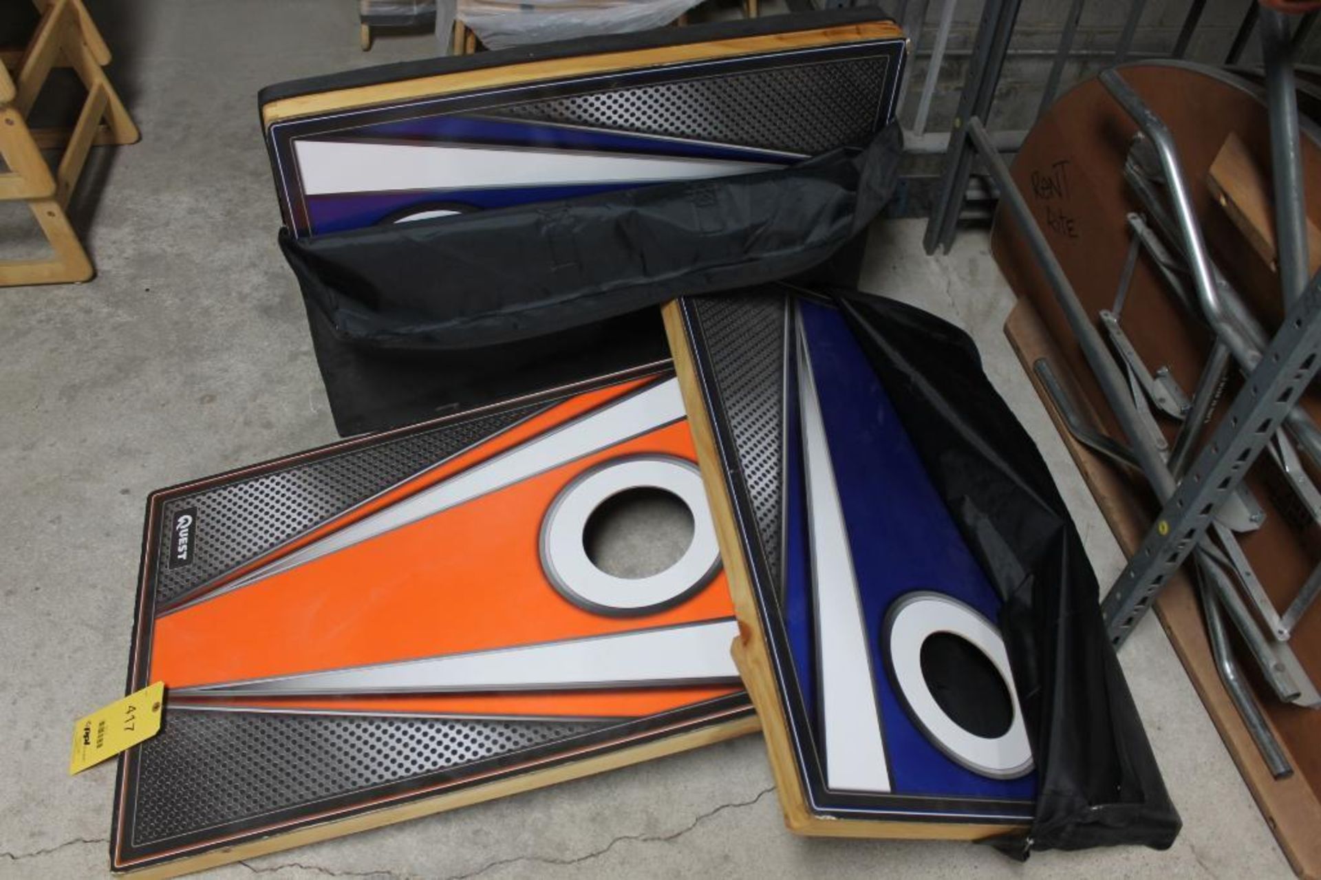 LOT: (2) Wood Cornhole Sets with Travel Case (one set is missing the bags)