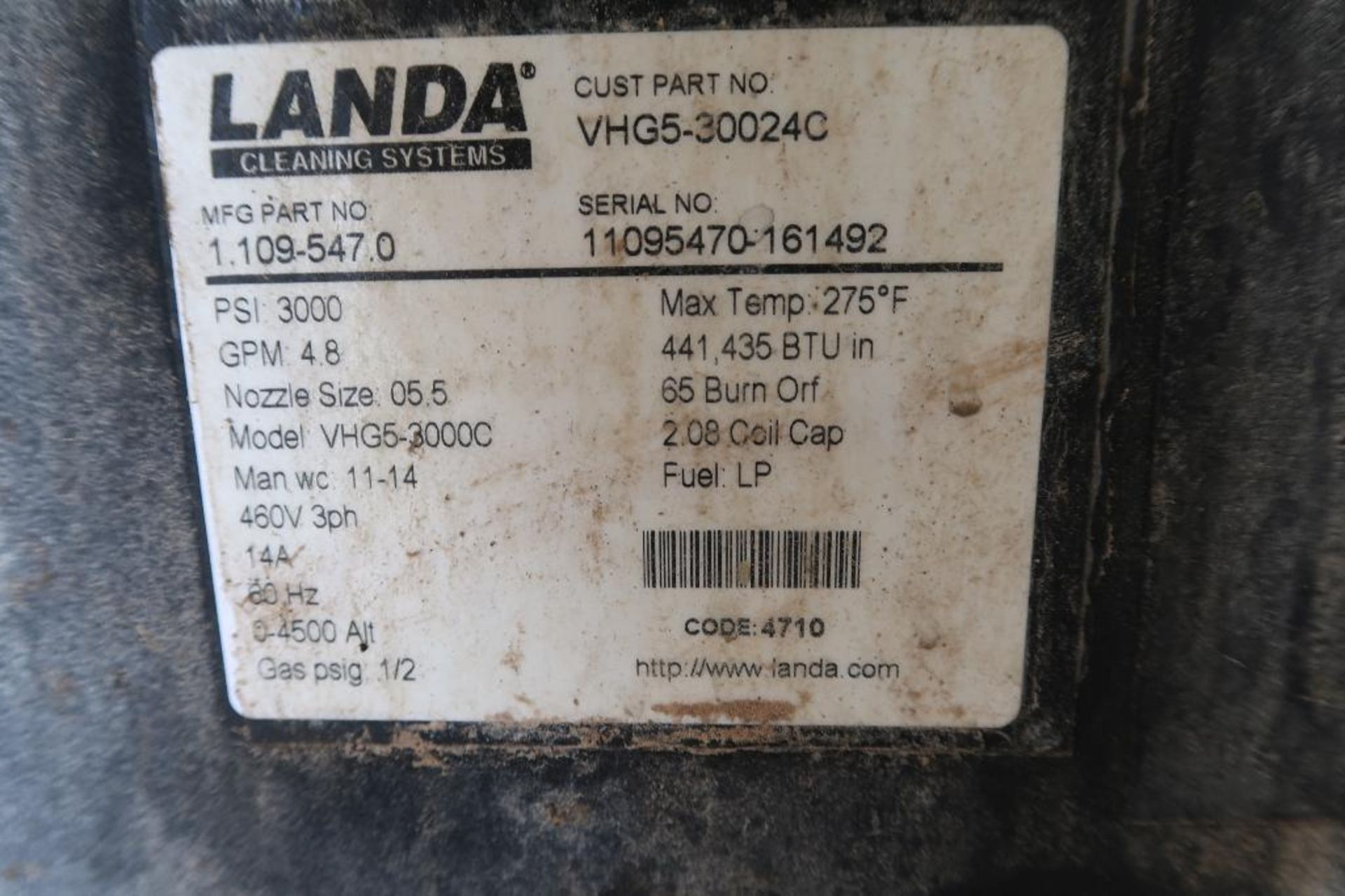 Landa LP Gas Steam Cleaner Model VHG5-3000, 480 Volt - Image 2 of 2