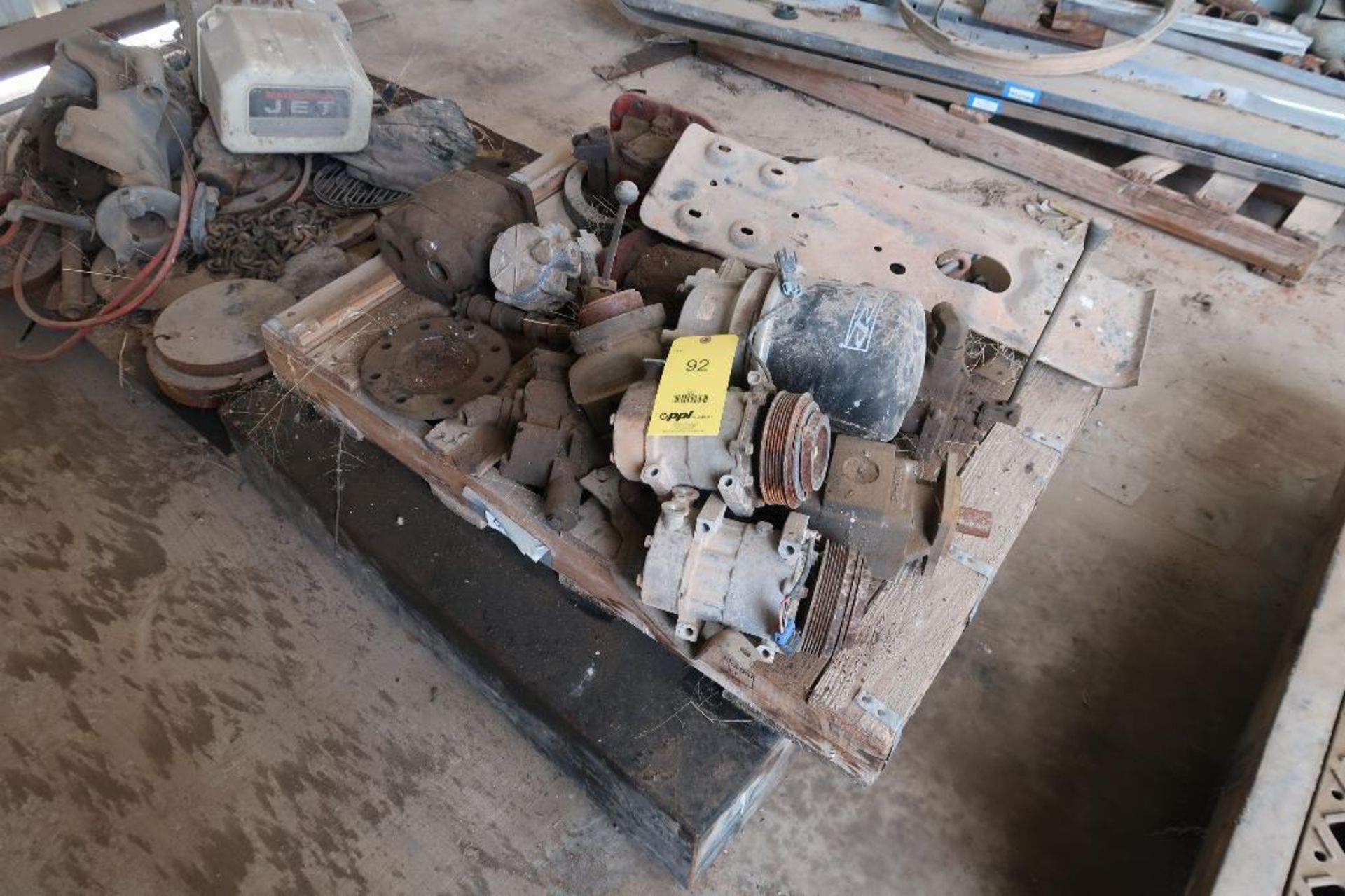 LOT: Steel Table, Cores, Steel, Hoist Bumpers, Kerosene Heater on (3) Pallets