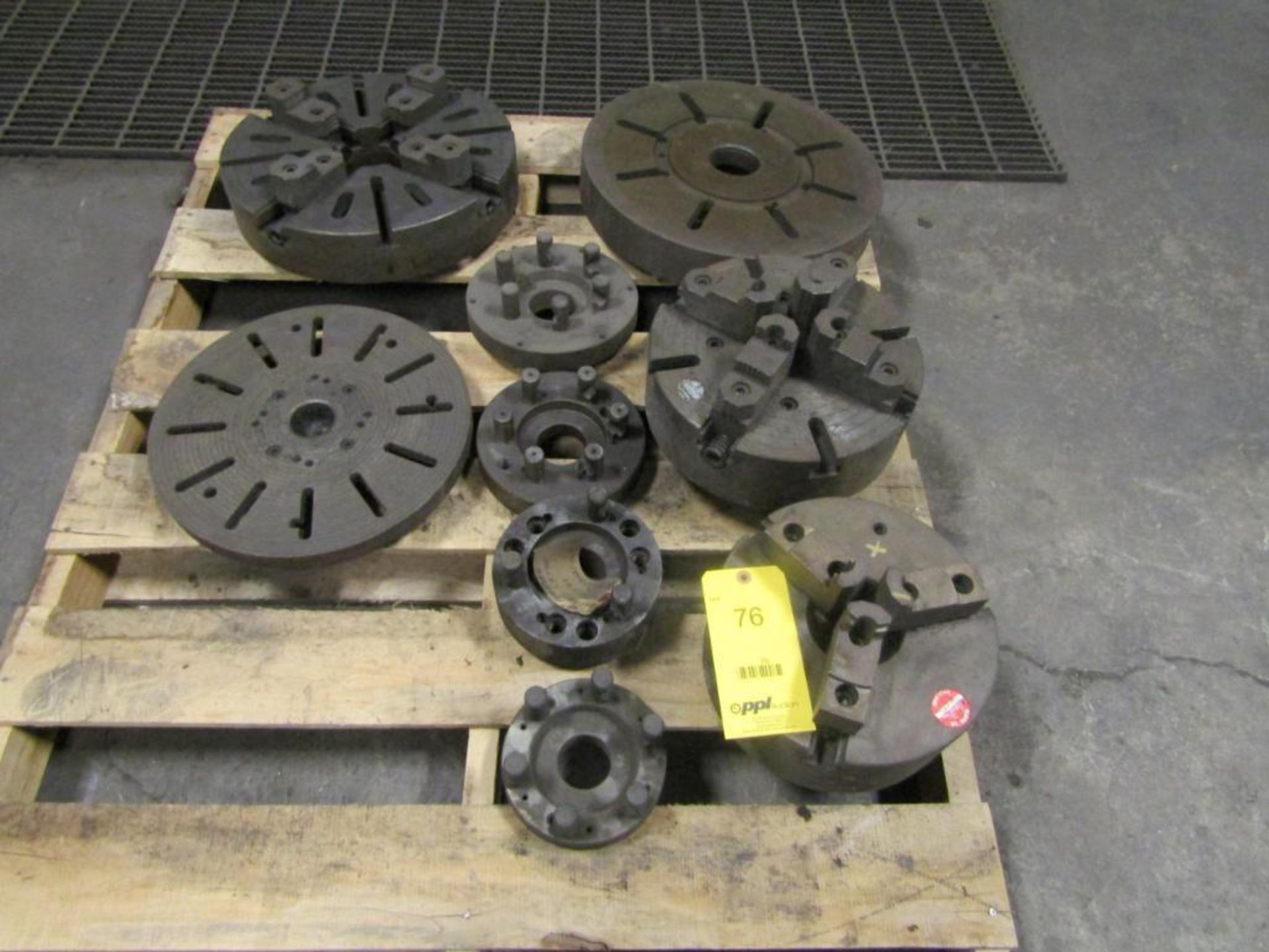 LOT: 16 in., 12 in. & 10 in. Lathe Chucks & Assorted Face Plates