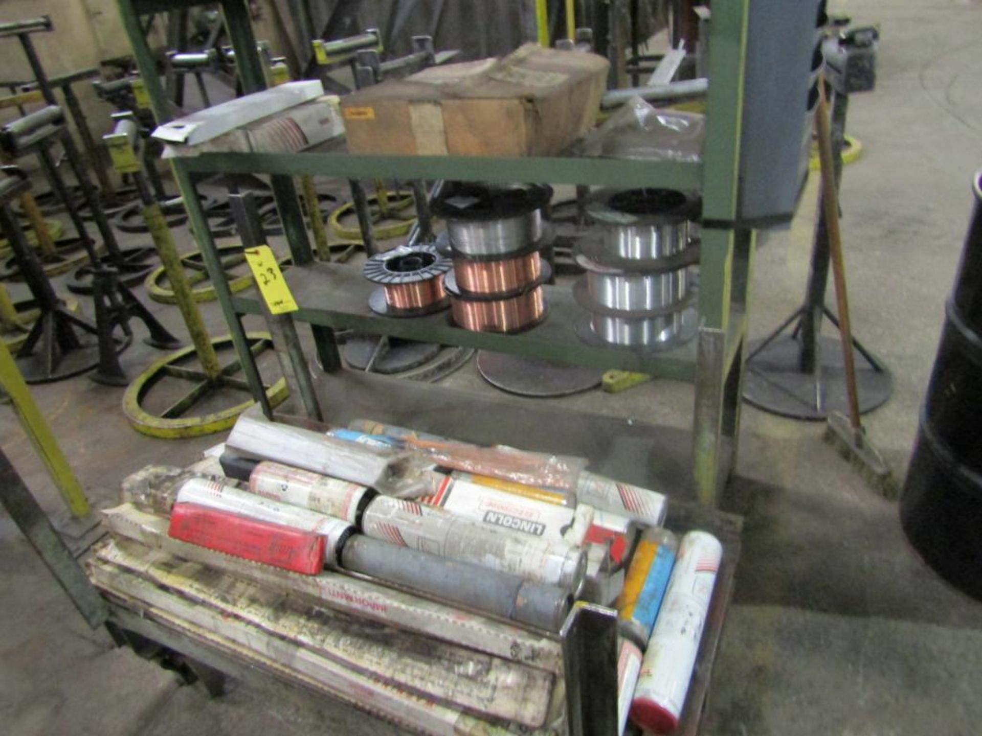 LOT: Shelf & Cart with Contents of MIG Wire, TIG Rod, Electrodes