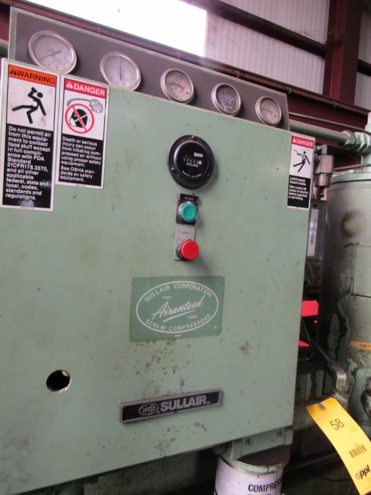 Sullair 25 HP Horizontal Tank Mounted Rotary Air Compressor Model 10-25-AC/AC, S/N 003-86390, 115/ - Image 2 of 2