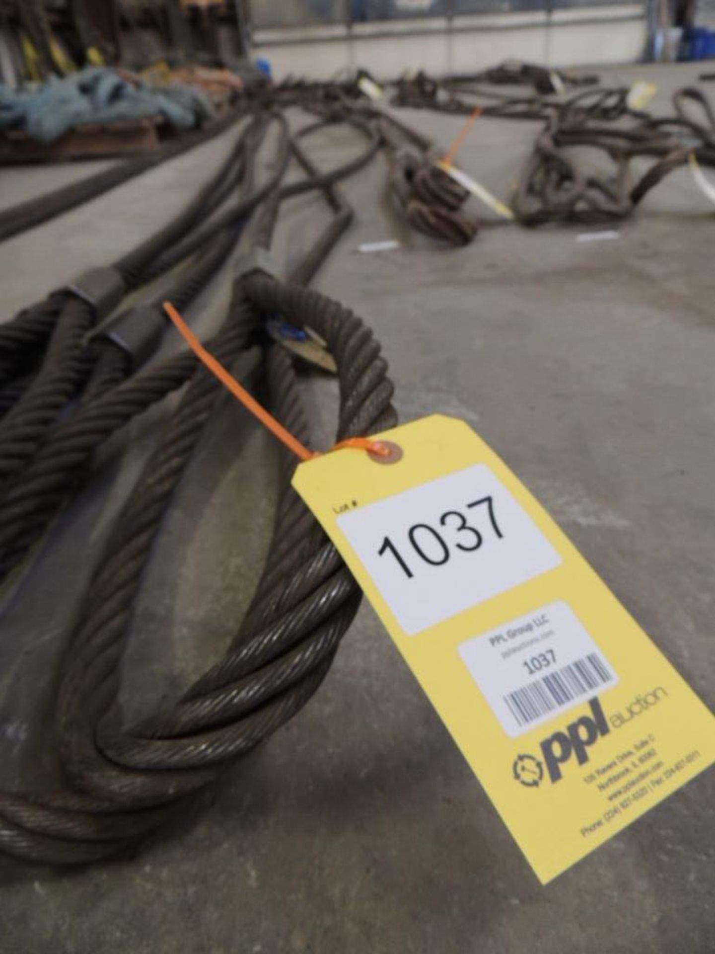 LOT: (2) 1 in. x 30 ft. Lifting Cables, 18 in. Eye, 19,600 lb. Capacity