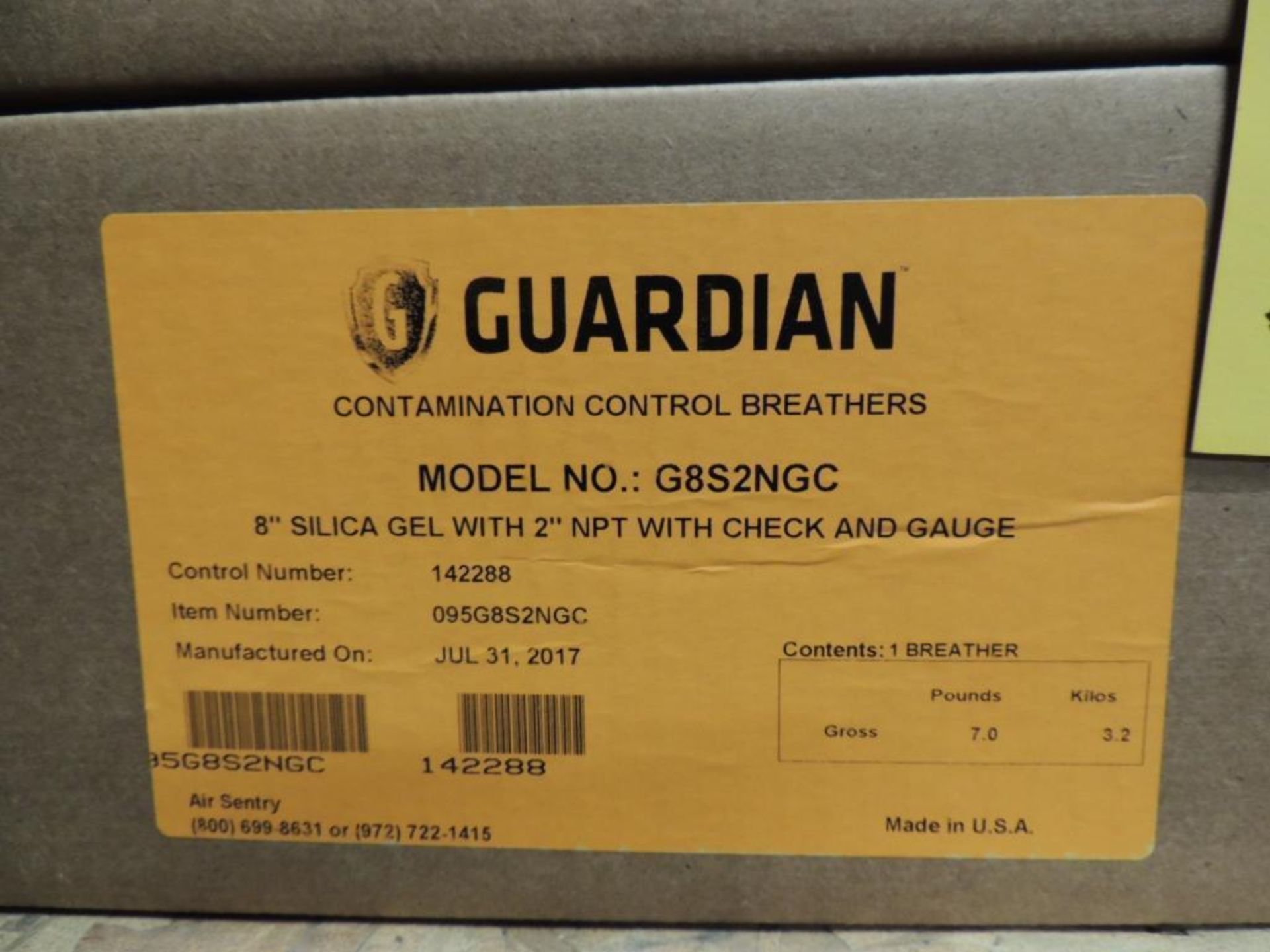 LOT: (12) Guardian 8 in. Contamination Control Breather Model 68SZNC, Silica Gel with 2 in. NPT