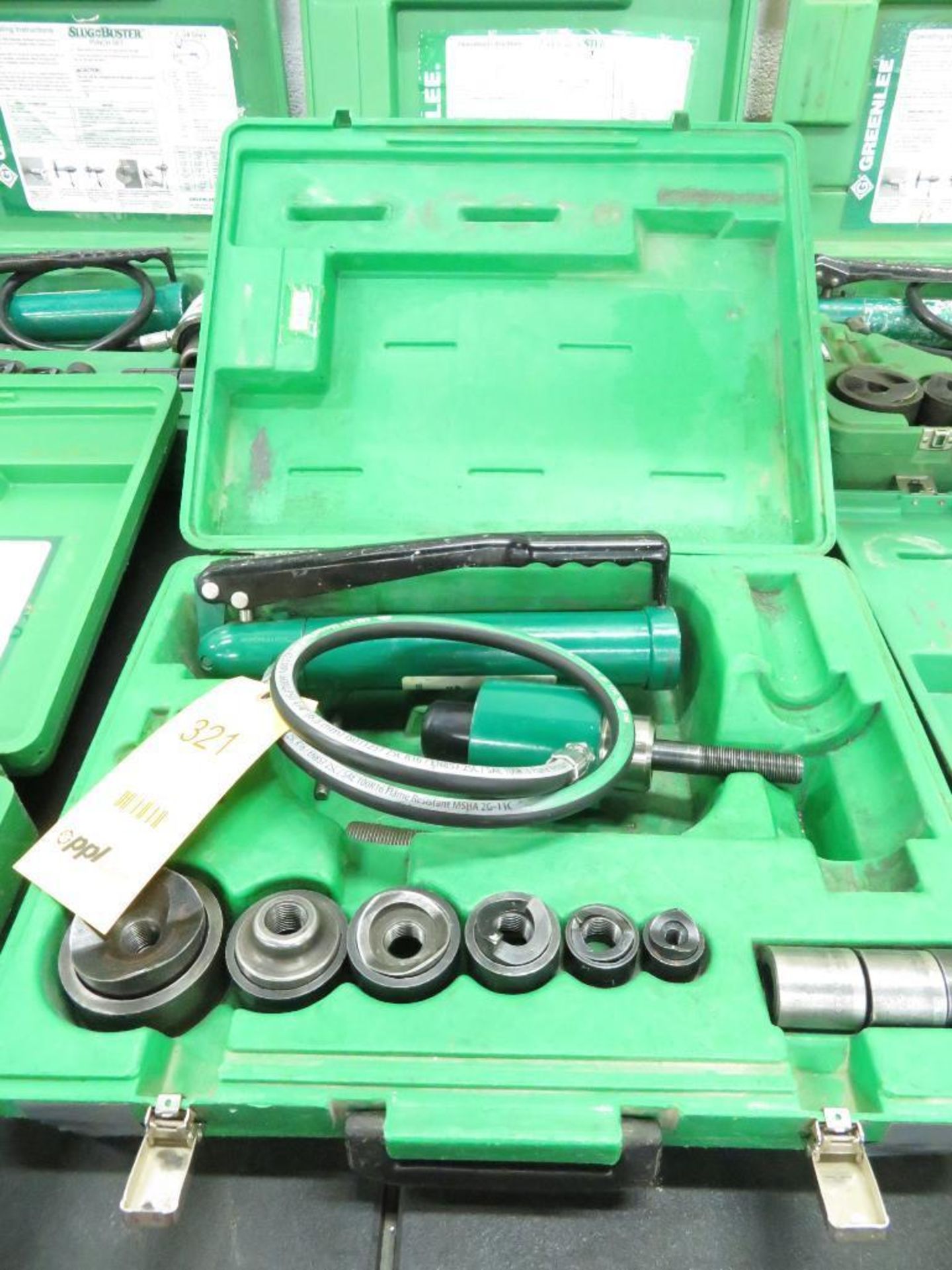 LOT: Greenlee No. 767 Slug Buster Hydraulic Punch Set, with Manual Pump, Assorted Dies, Case