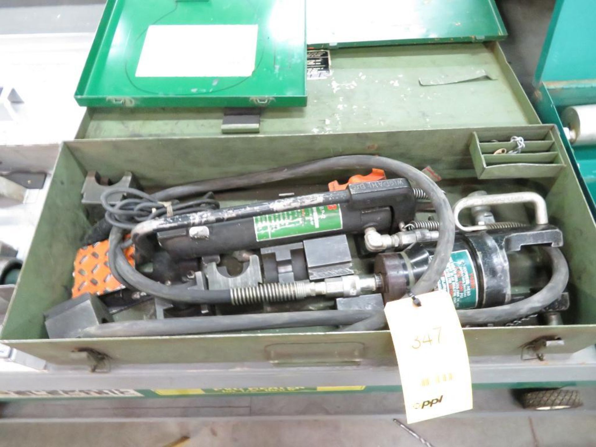 LOT: Burndy Hydraulic Crimper No. Y48BH, with Y34BP2 Manual Hydraulic Pump, Assorted Dies, Case