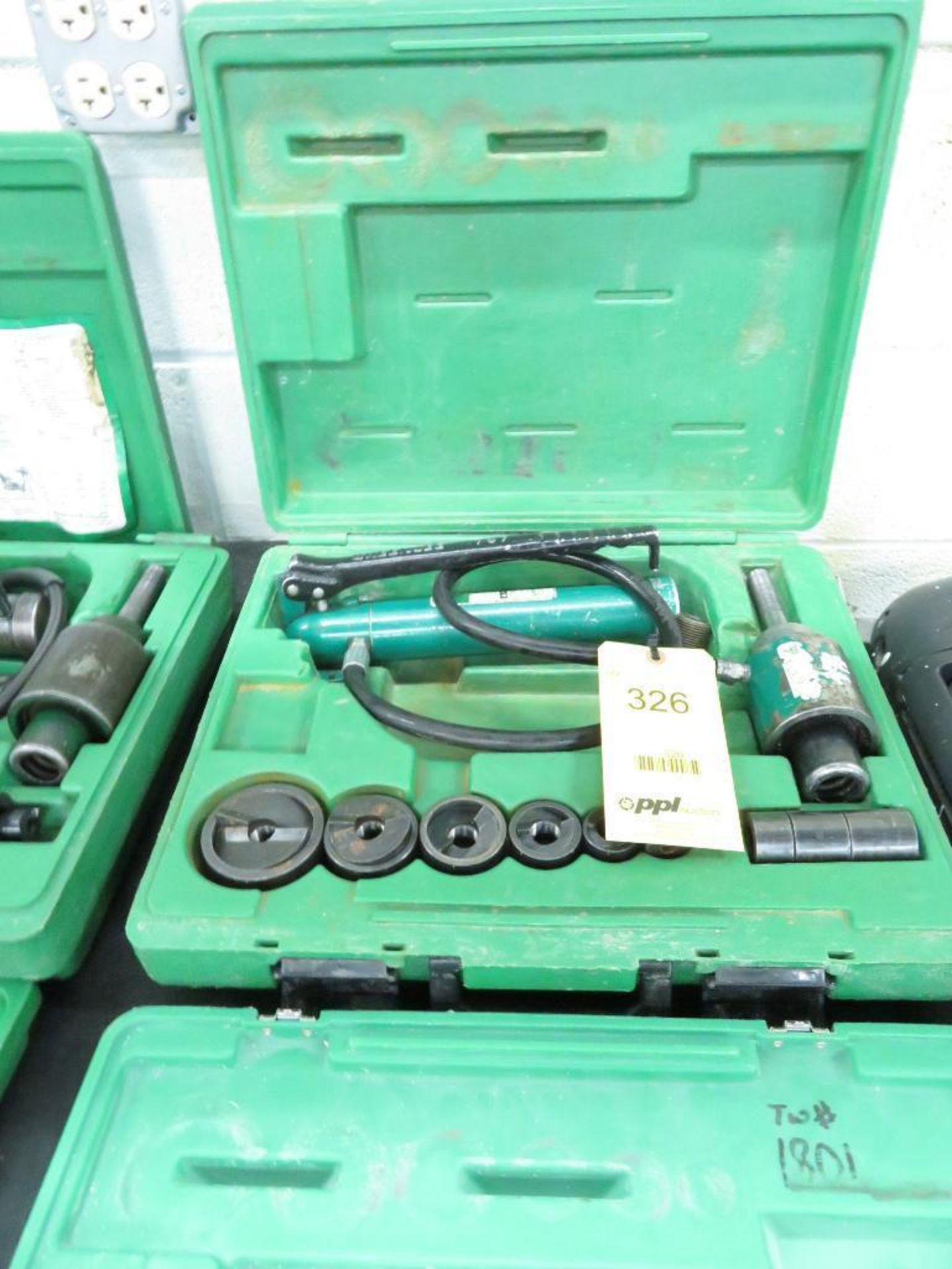 LOT: Greenlee No. 767 Slug Buster Hydraulic Punch Set, with Manual Pump, Assorted Dies, Case