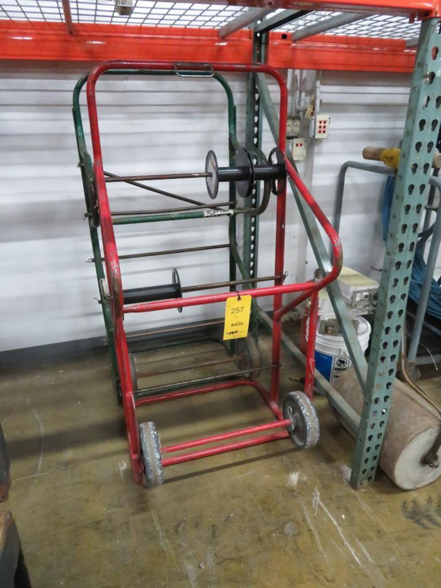 LOT: (2) Assorted 2-Wheel Wide Wire Dispensing Carts