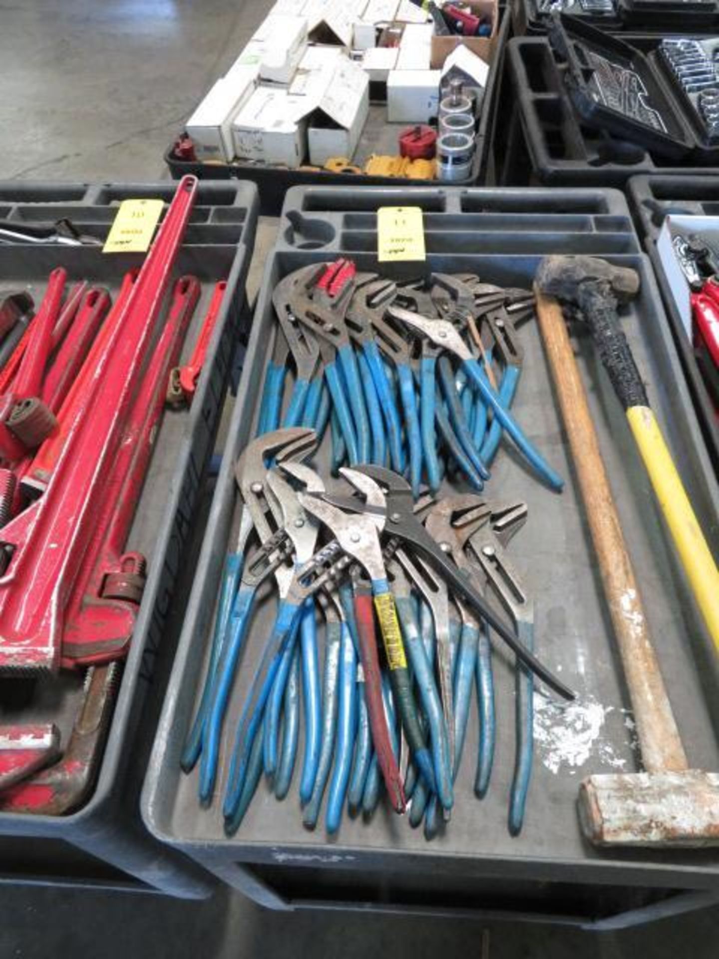 LOT: Cart with Contents of Channel Locks & Sledge Hammers