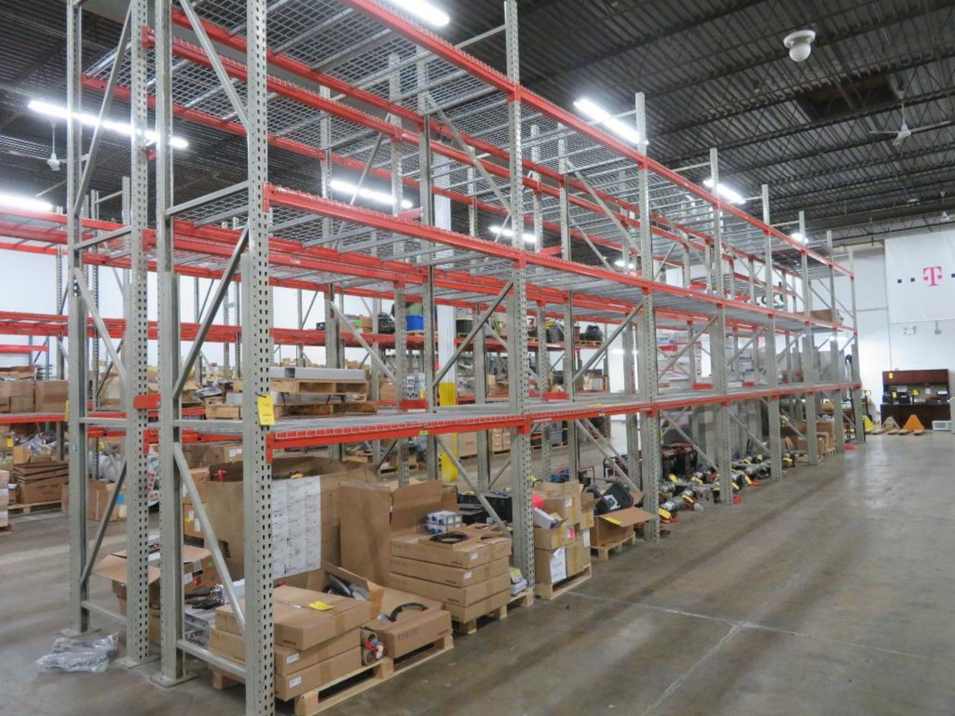 LOT: (7) Sections 15 ft. x 8 ft. x 42 in. 3-Tier Pallet Rack, with Wire Decking (no contents,