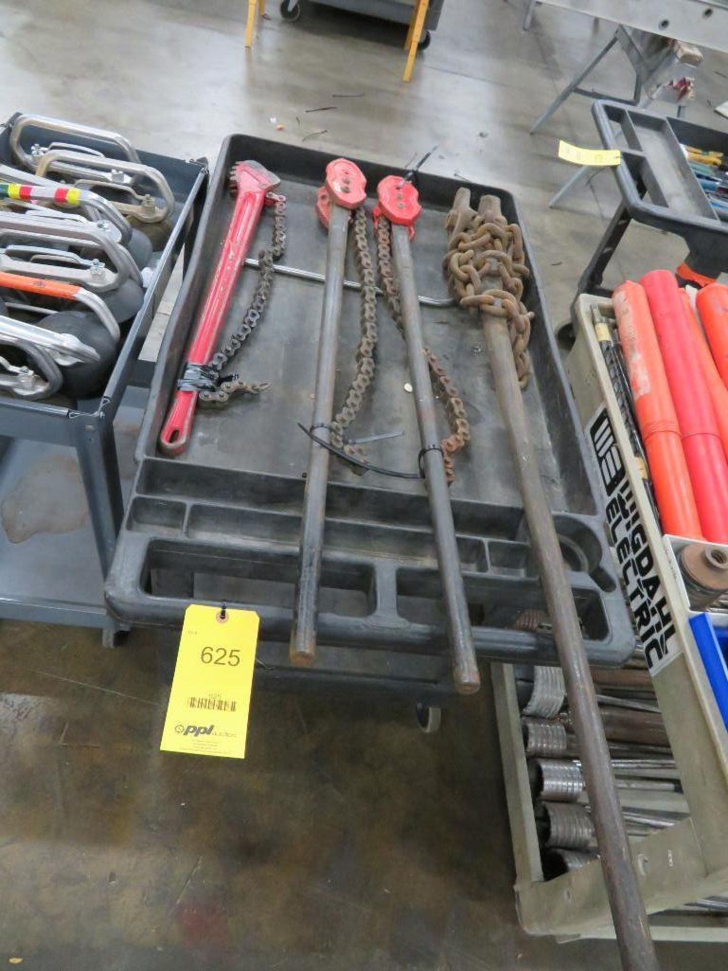 LOT: Rolling Cart with Contents of Chain Wrenches