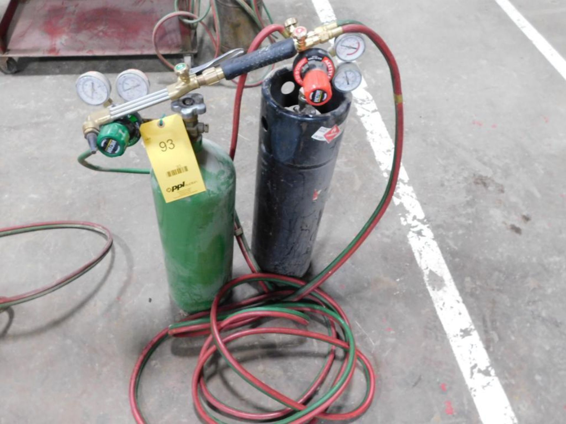 LOT: Torch Unit with Bottles, Hoses, Gauges, Torch