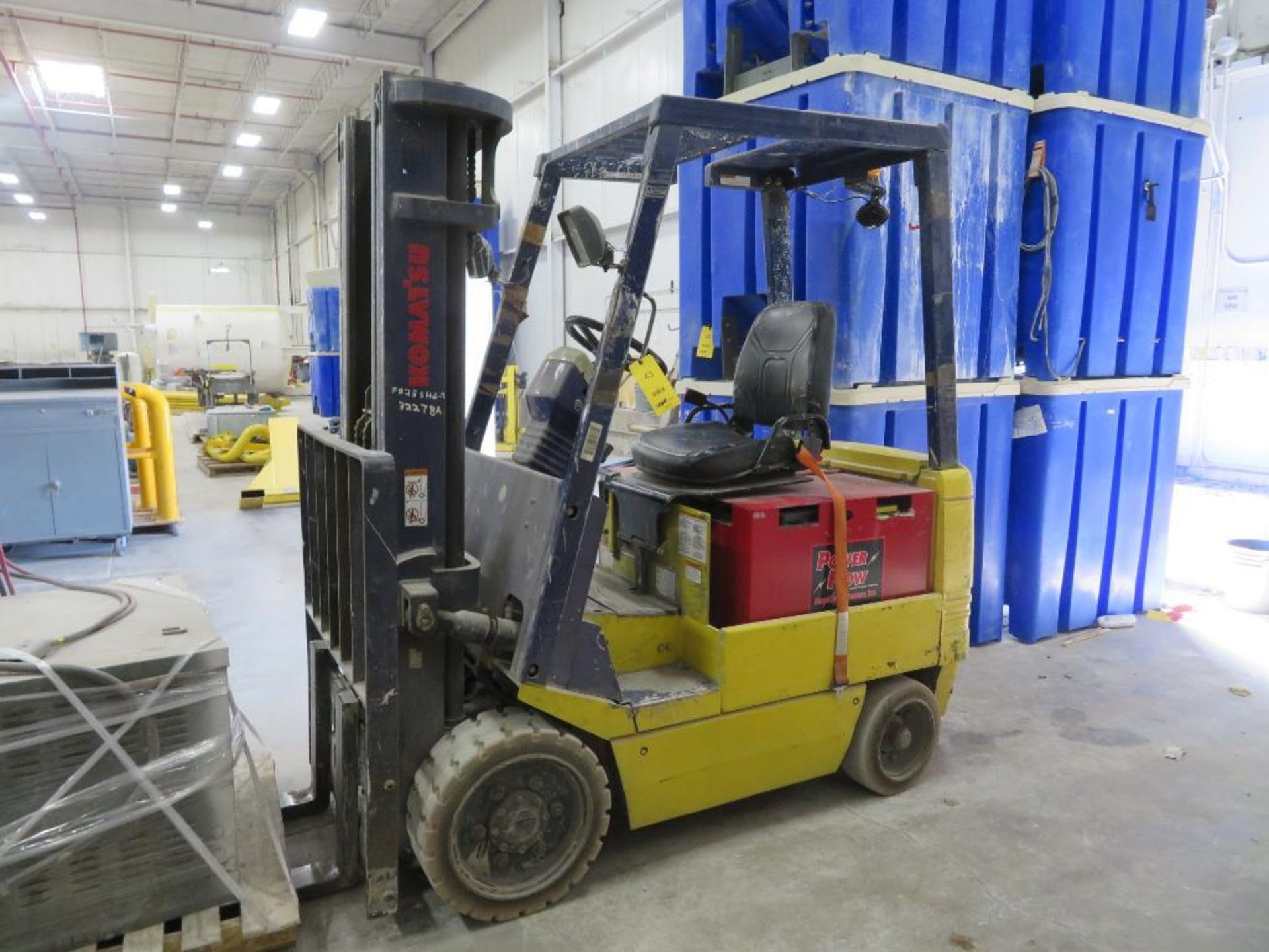 Komatsu 5000 lb. Electric Forklift Model FB25SHG-4, S/N 32278A, Solid Tires, Overhead Guard, 188 in.