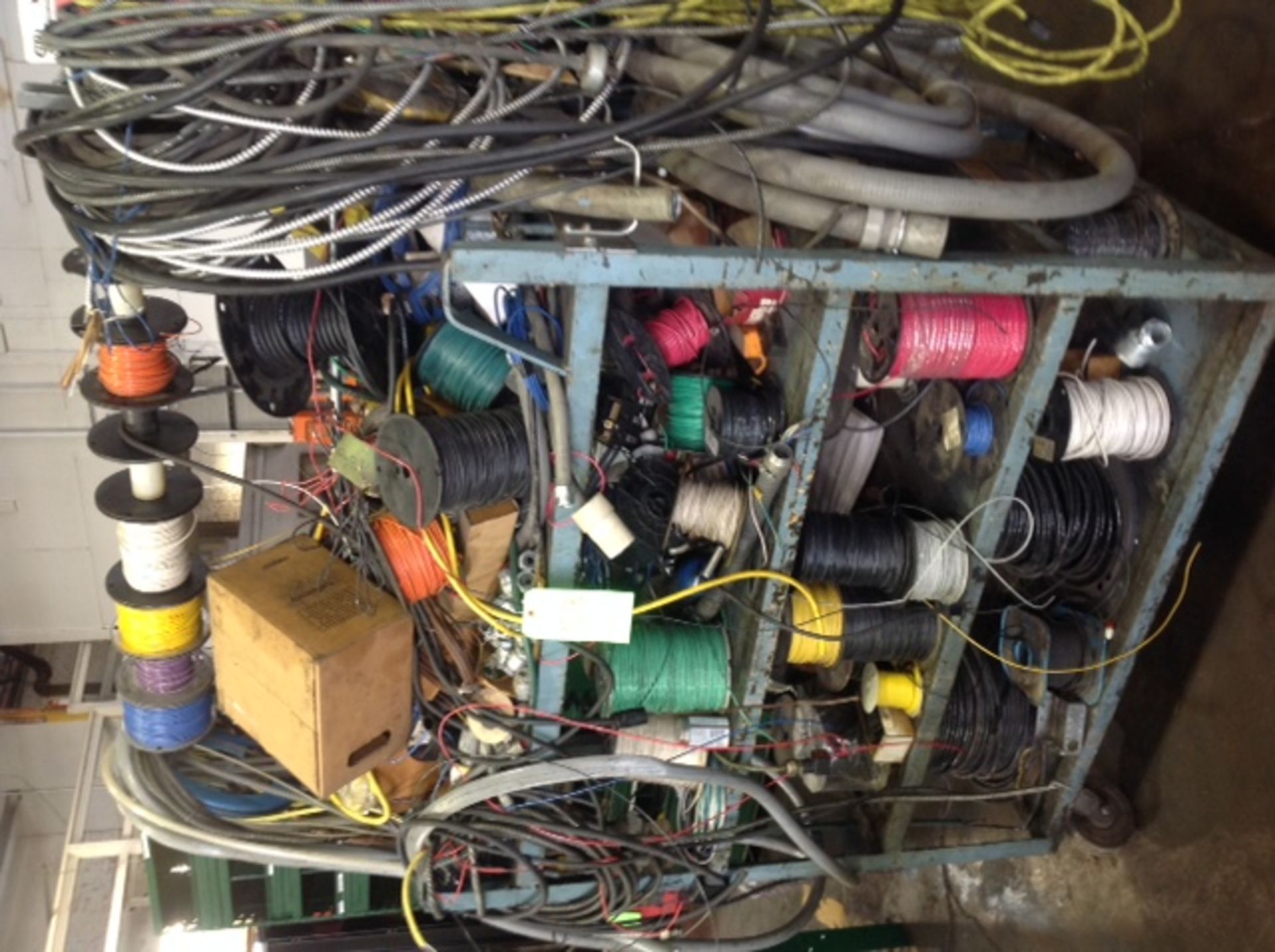 Lot of wire spools on rolling cart - Image 2 of 2