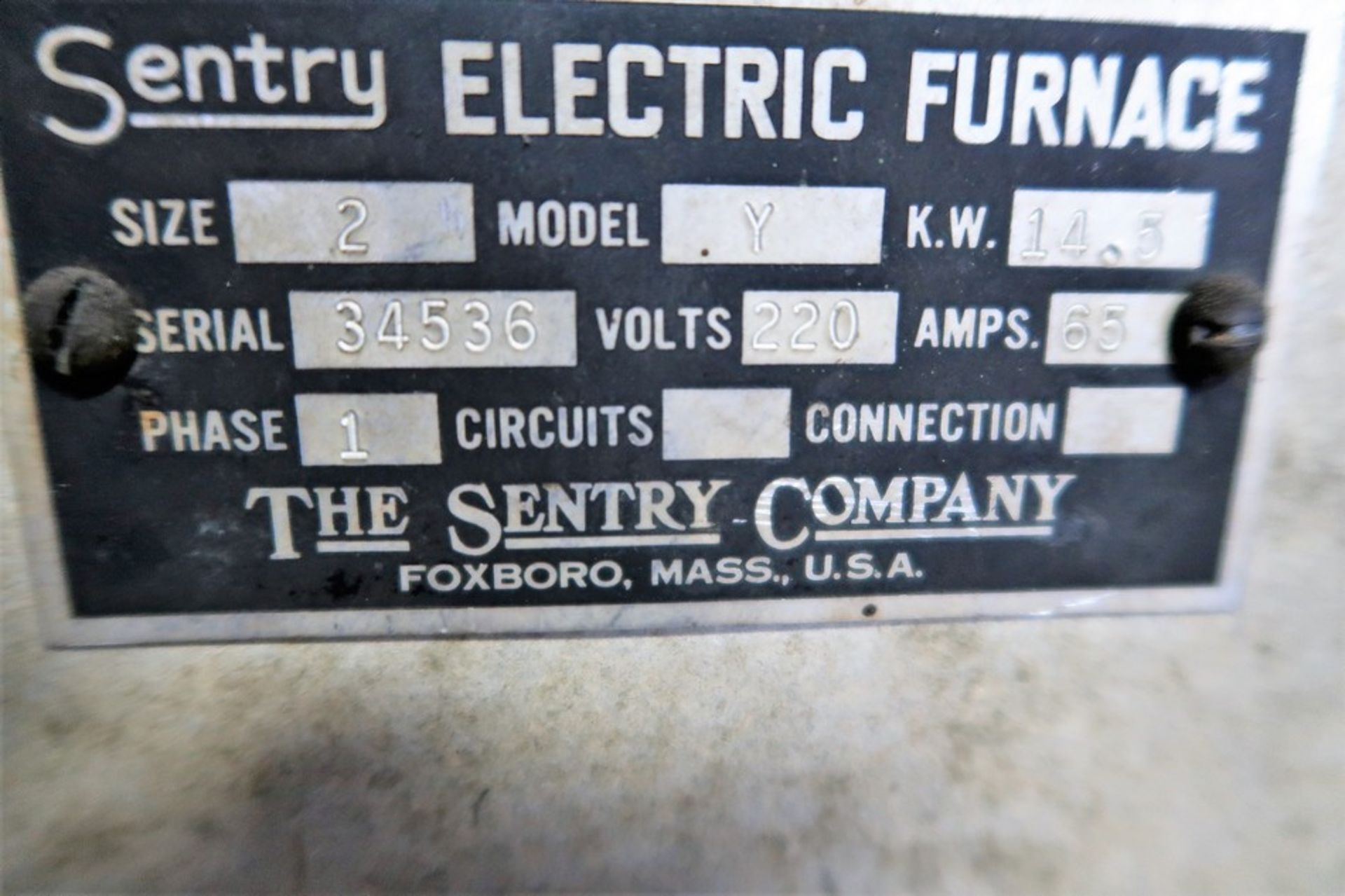 Sentry Electric Furnace Model Y, S/N: 34536 - Image 2 of 3