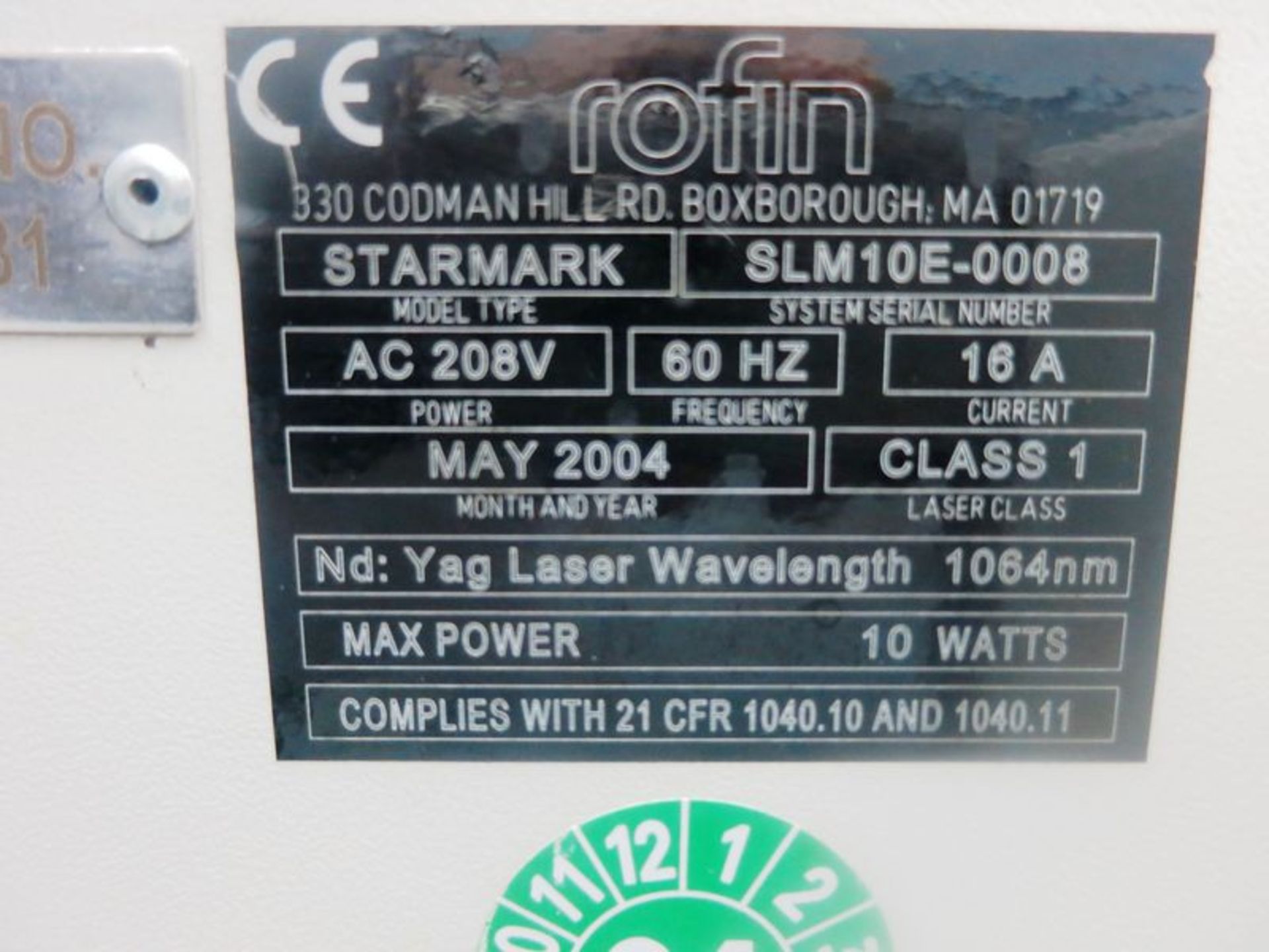 Rofin Starmark SLM10E Fully Programmable CNC Laser Marking System, S/N 0008, New 2004 - Image 6 of 14