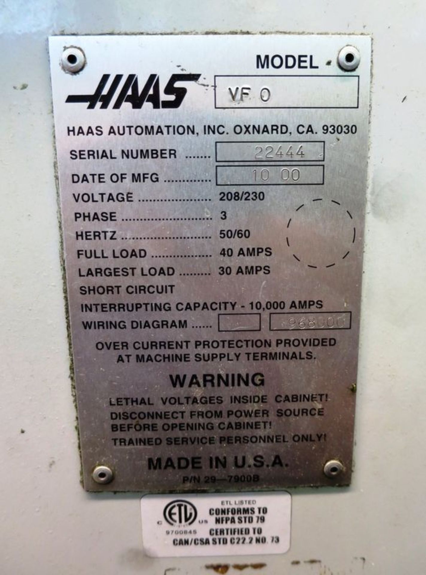 Haas VF-0 4-Axis CNC Vertical Machining Center, S/N 22444, New 2000 - Image 11 of 11