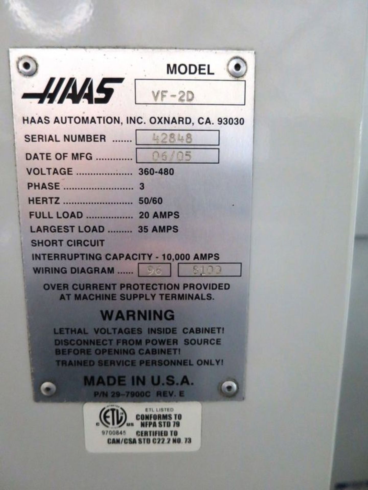 Haas Model VF-2D CNC Machining Center, S/N 42848, New 2005 - Image 10 of 12