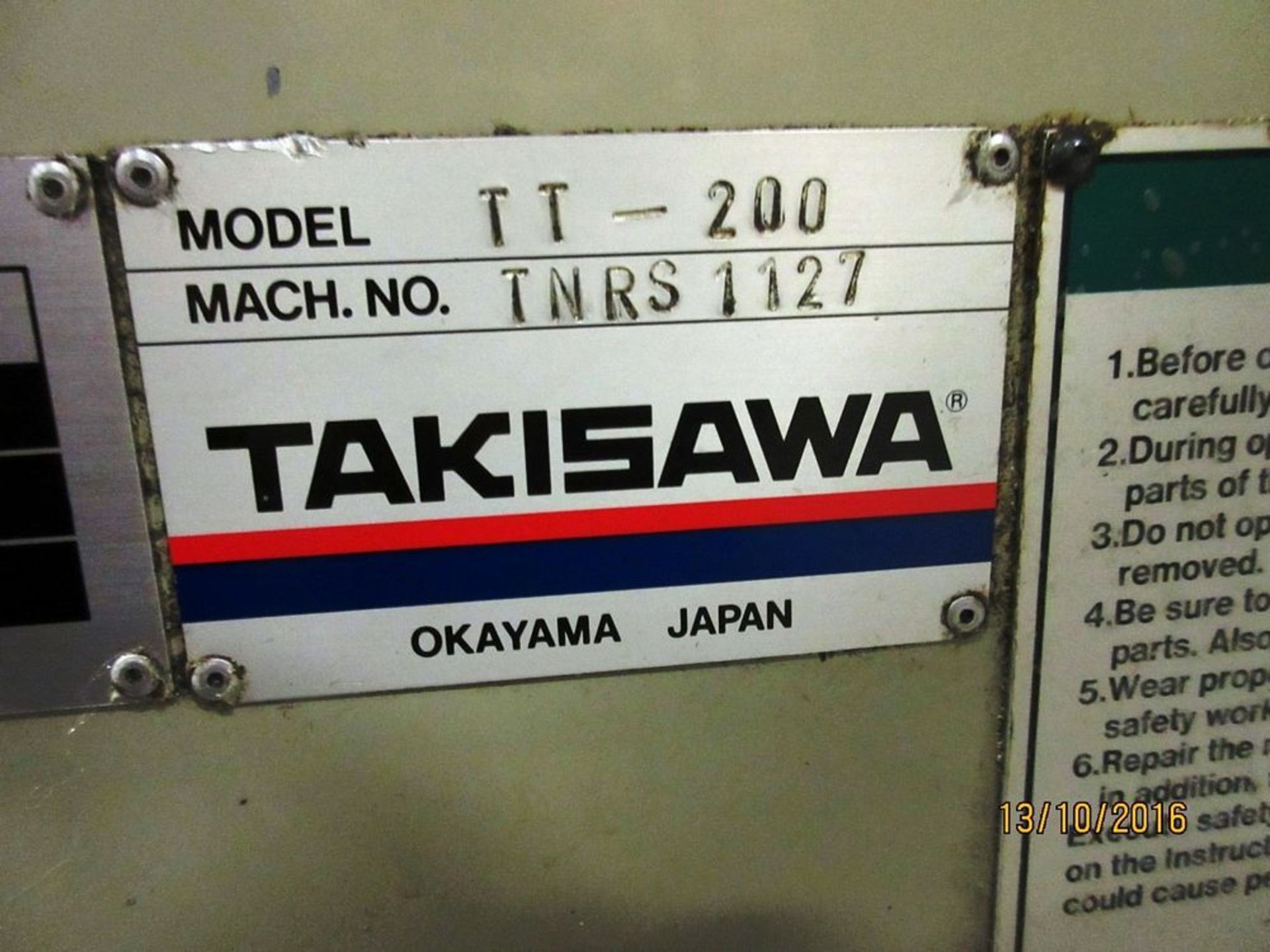 Takisawa TT-200-G CNC Twin Spindle Turning Center, S/N TNRS1127, New 2004 - Image 13 of 14