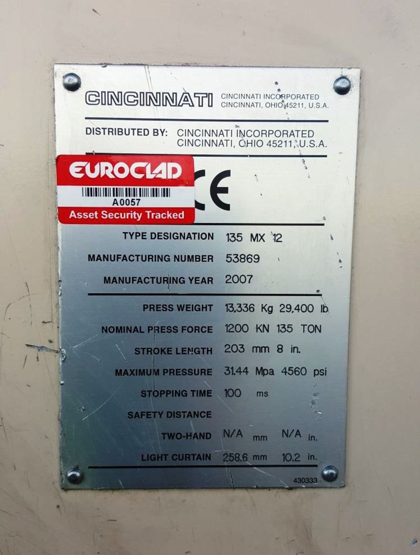 135 Ton x 14' Cincinnati 135Mx12 5-Axis CNC Brake Press, S/N 53869, 2007 - Image 9 of 13