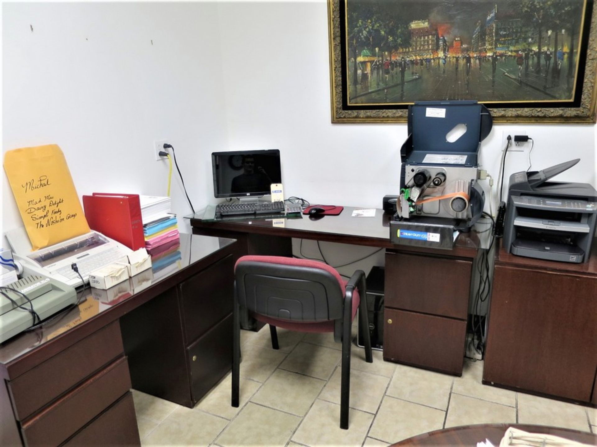 Desks, Printer, hp Computer And Monitor