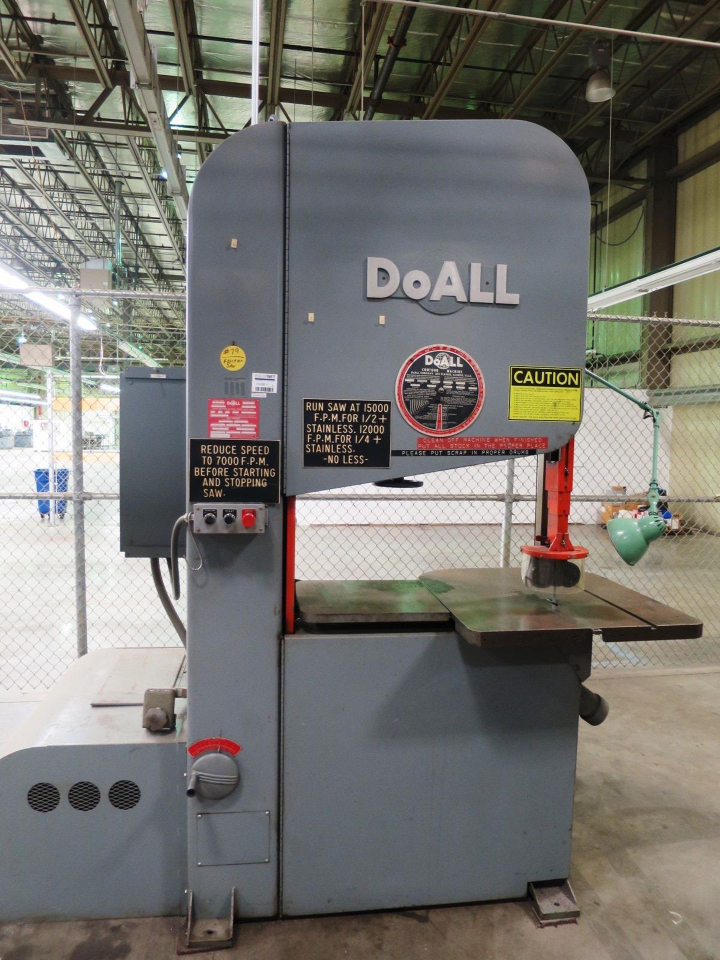 DOALL ZV-3620 VERTICAL CONTOUR BAND SAW, S/N 265-76193