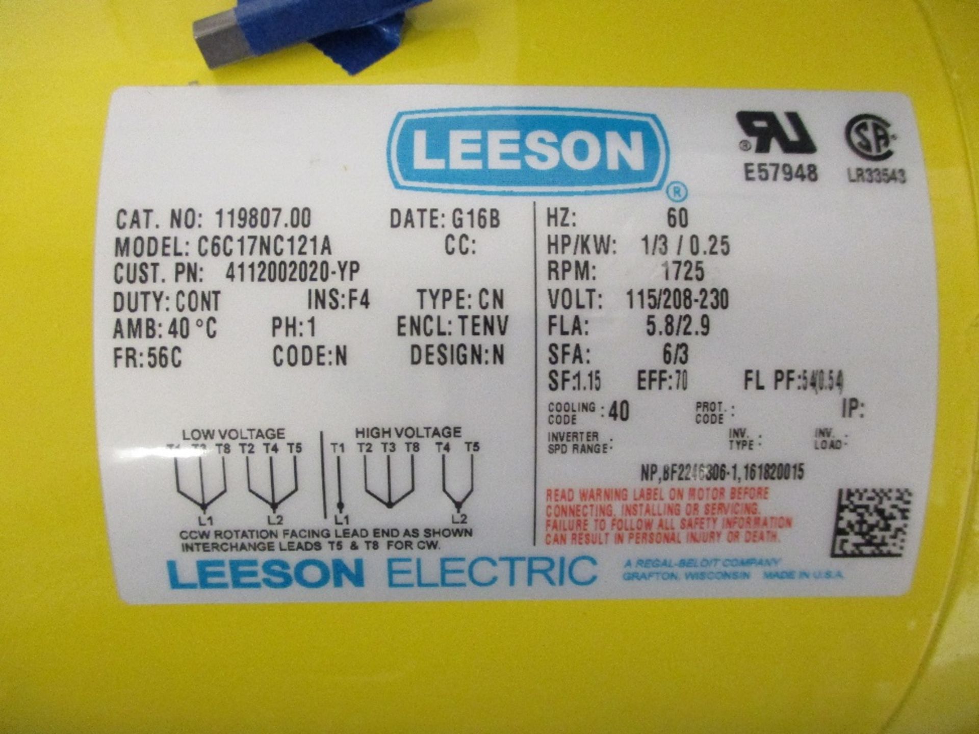 (1) BRAND NEW LEESON 1/3 HP General Purpose Motor - Image 4 of 5