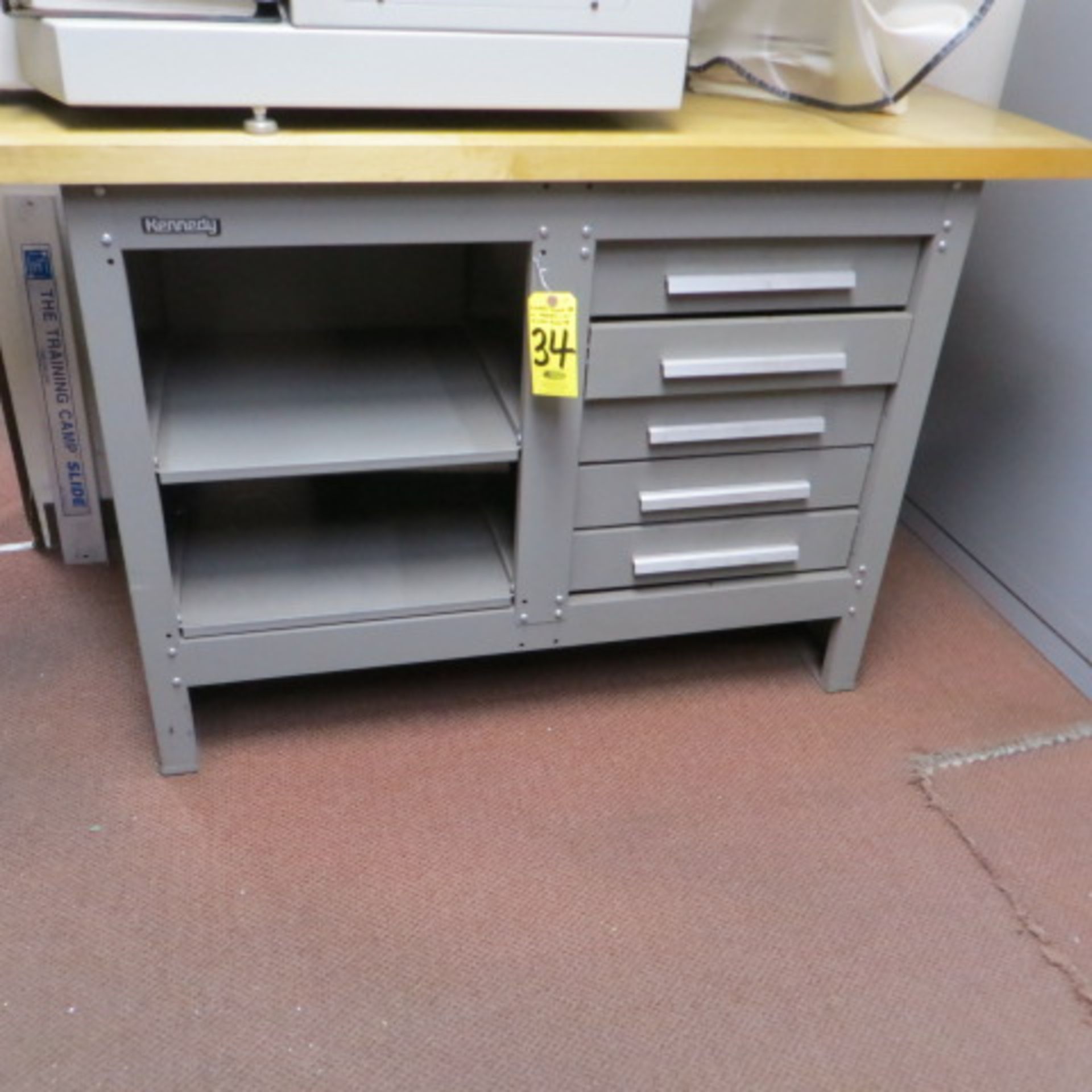 KENNEDY 1-1/2 INCH BUTCHER BLOCK TOP BENCH W/ 5 DRAWERS