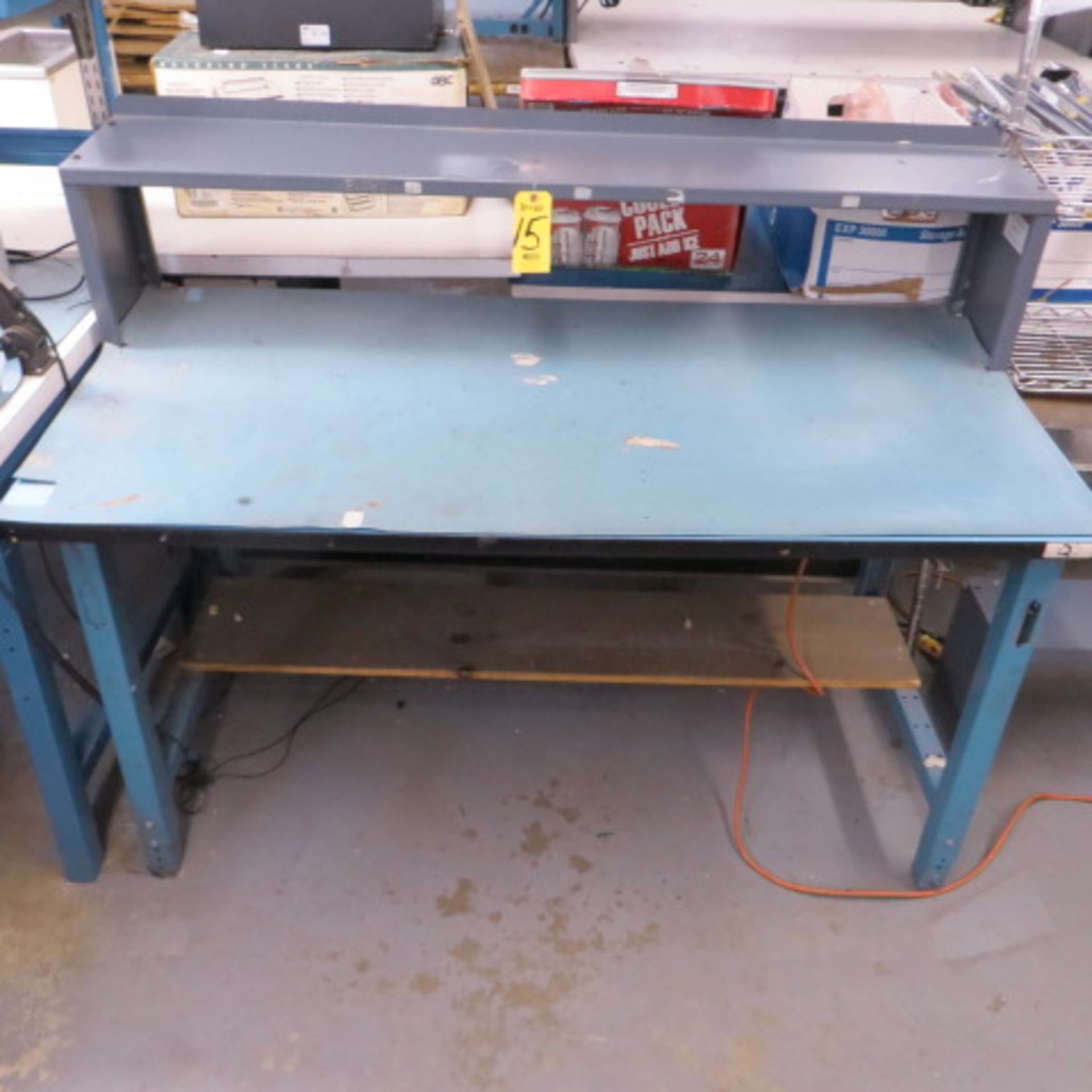 30X60 ELECTRONIC ASSEMBLY BENCH W/ O/H SHELF, ADJ LEGS