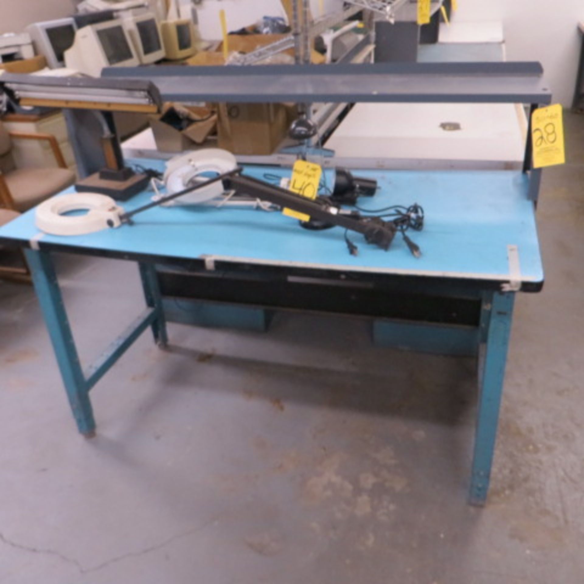 30X60 ELECTRONIC WORK BENCH W/ O/H SHELF, ADJ LEGS