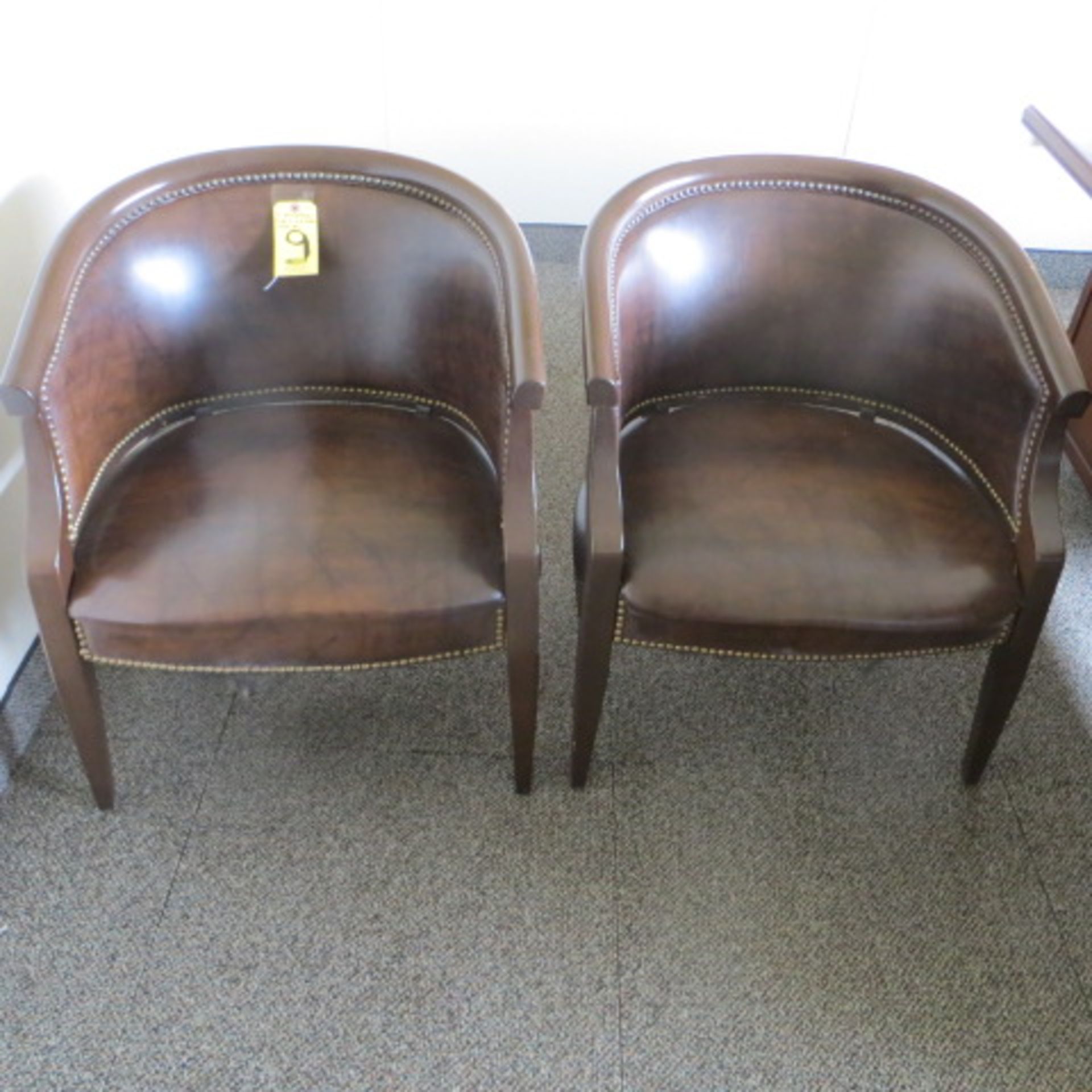 (2) NAUGAHYDE RIVETTED TUB ARM CHAIRS