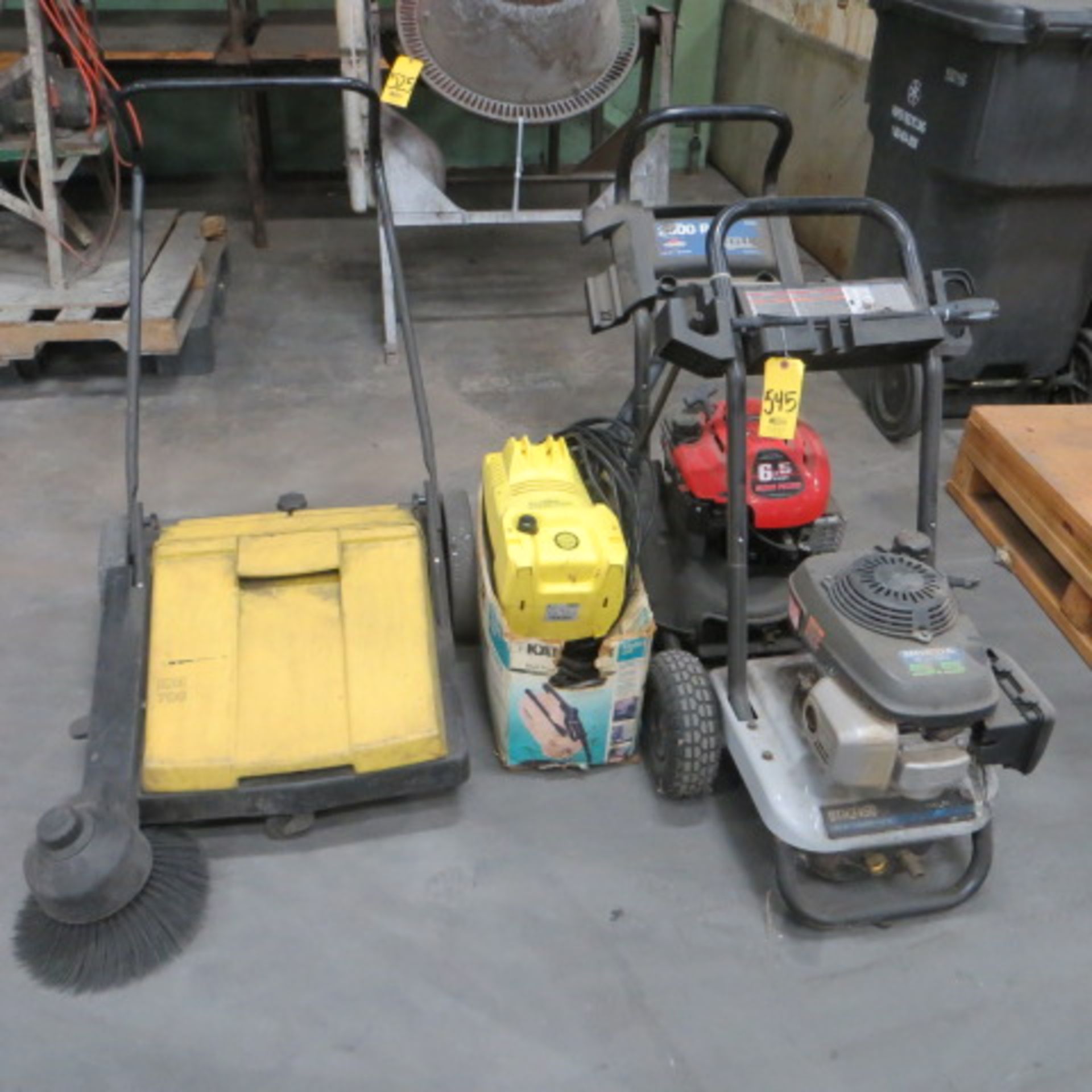 KARCHER KM700 FLOOR SWEEPER AND (3) PRESSURE WASHERS
