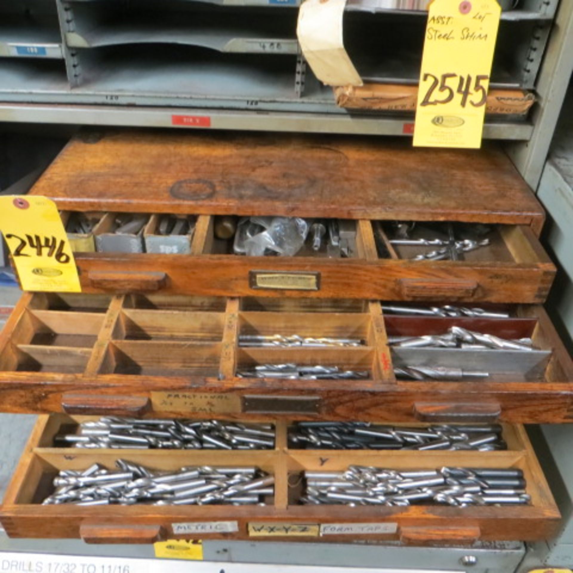 5-DRAWER WOOD CABINET WITH DRILLS, TOOLING ETC