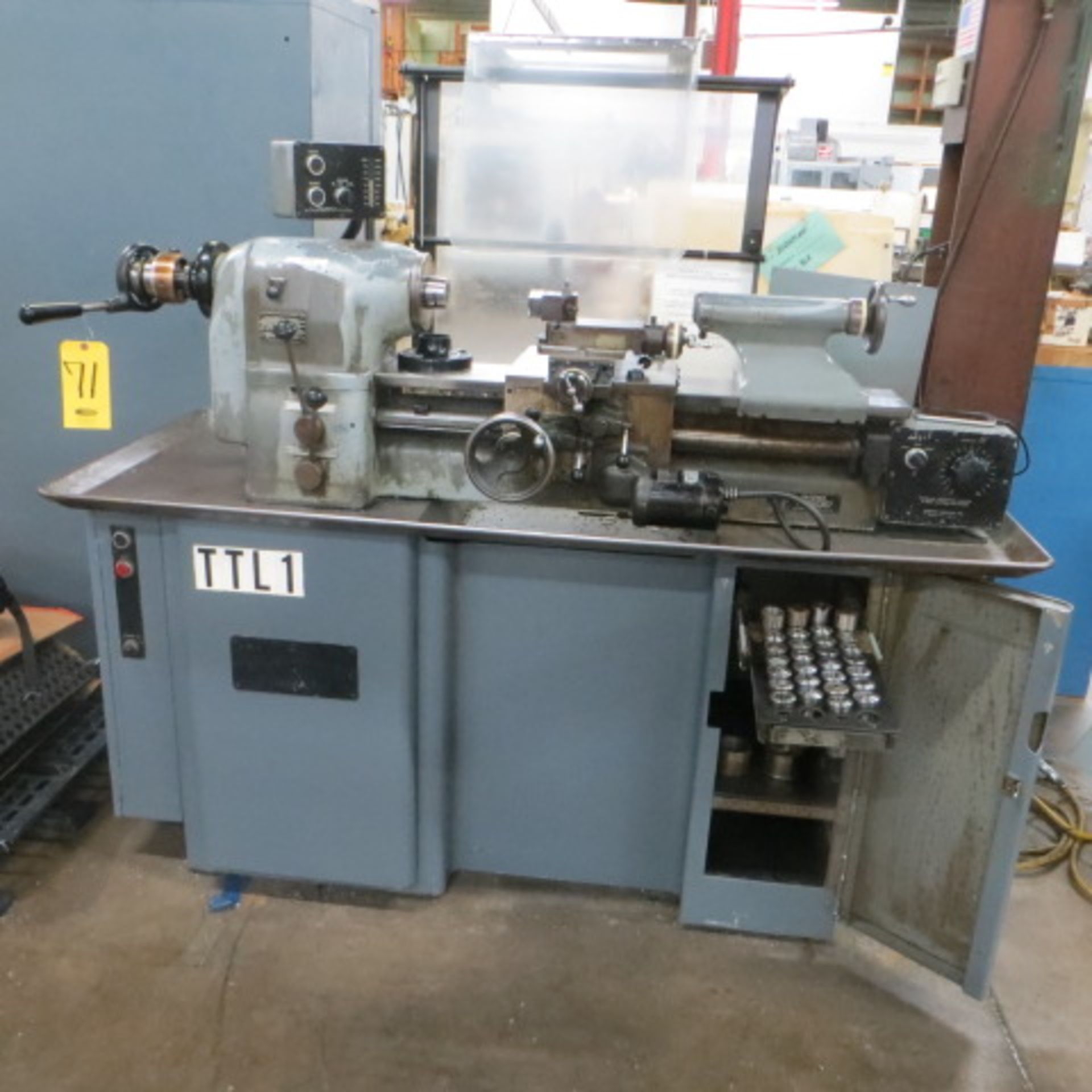HARDINGE TFB-H TOOL ROOM LATHE, HLV-H 3946, QUICK CHANGE LEVER, 5 IN 3-JAW CHUCK,