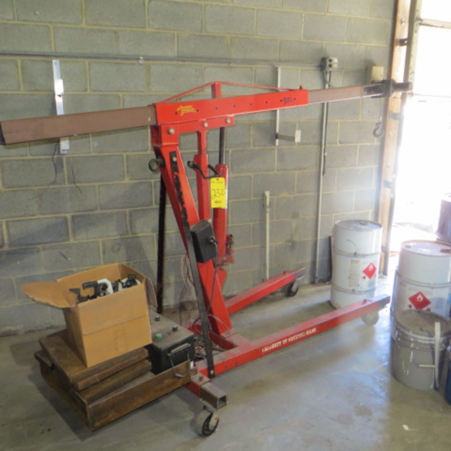 PORTABLE 8 TON SHOP CRANE W/MODIFIED ELECTRIC HOIST ATTACHMENT