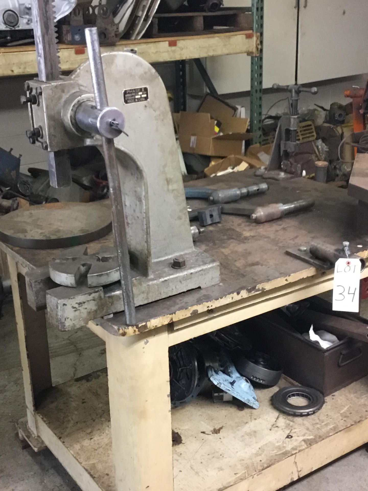 Steel Table, Phase 11 Arbor Press, Transmission Stand, Anvil, and Pipe Vise