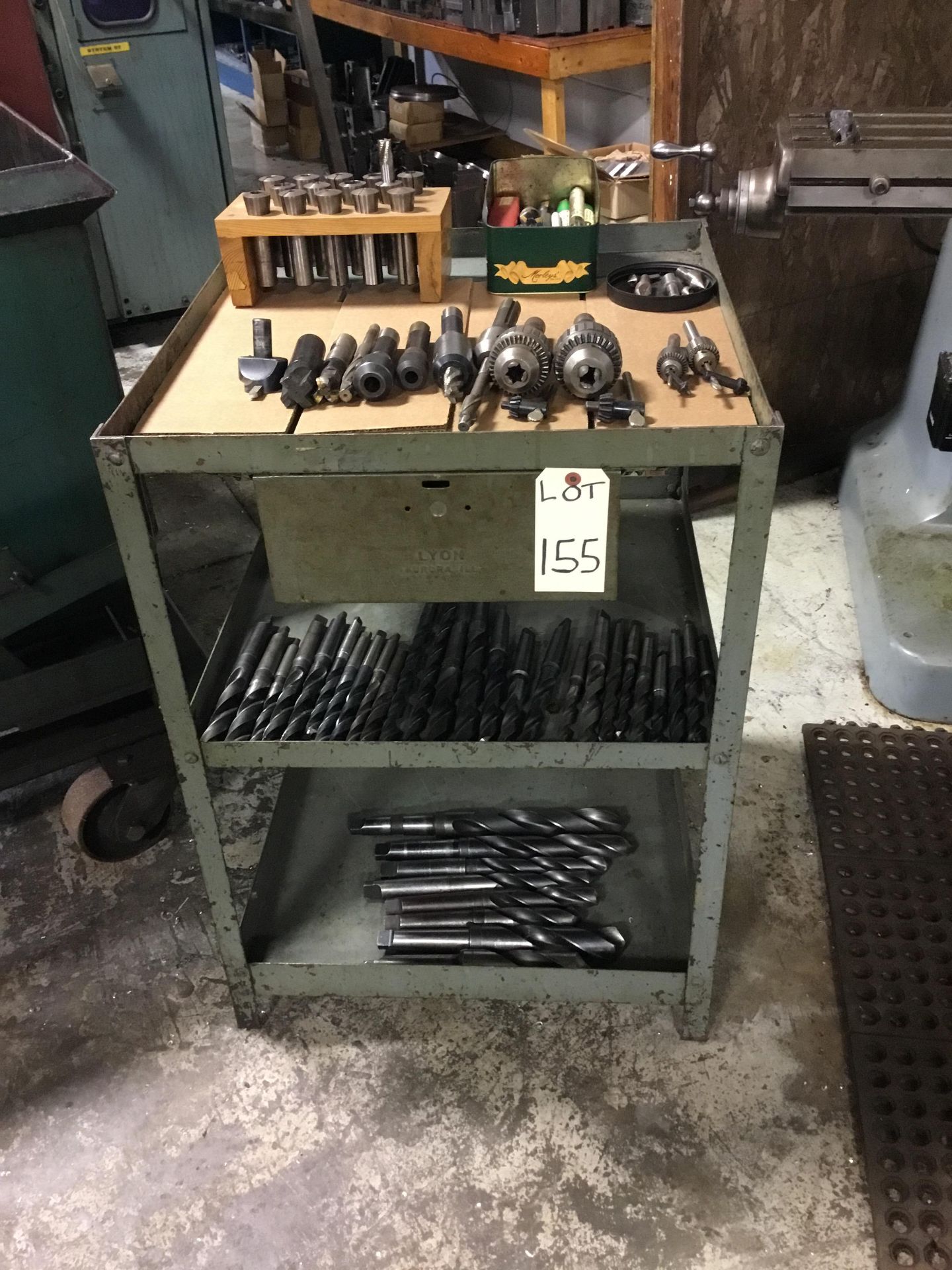 Lot Steel Table with Chucks, Collets,& Drills