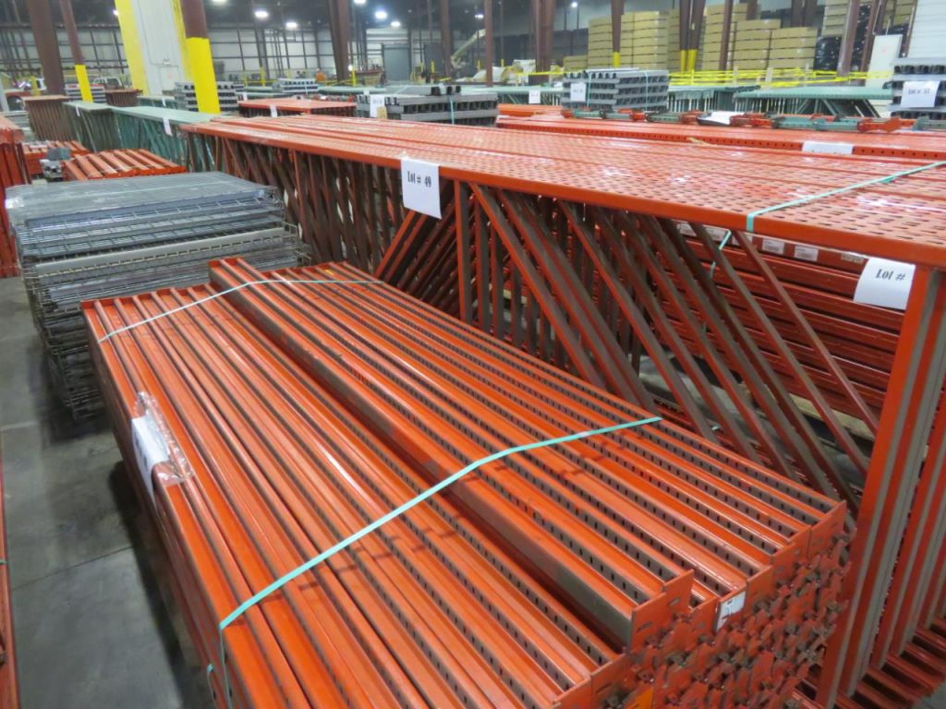 Paltier pallet racking 13 uprigts 3" x 2 1/4" 48" 18', 114 beams 2 1/2" x 2 3/4" 8', 113 supports