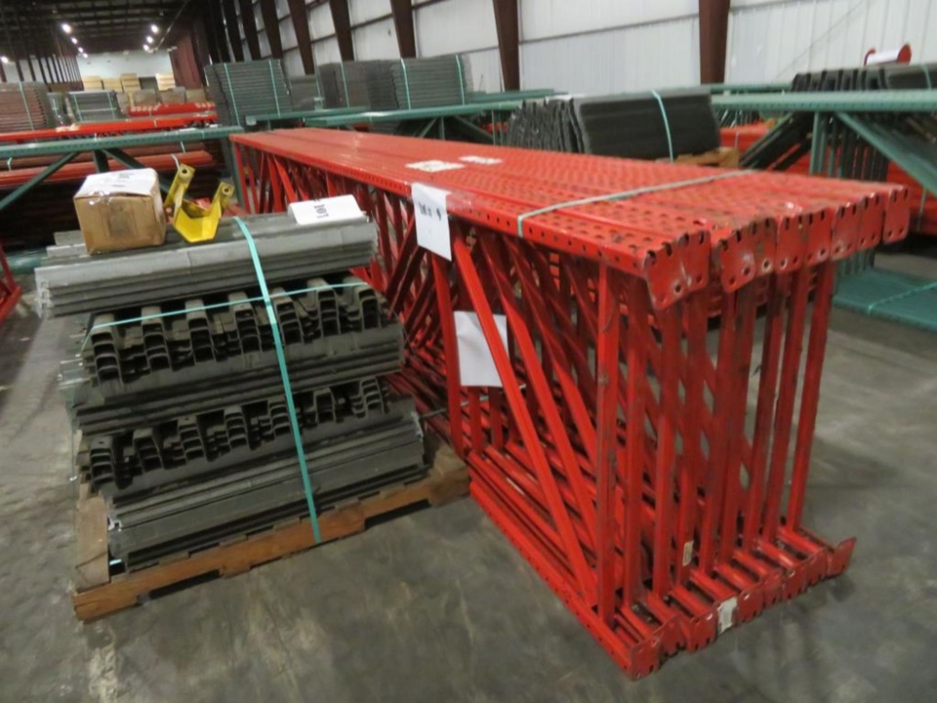 Paltier pallet racking 9 uprights 3"x 2 1/4", 42" wide and 20' tall,4 8 beams 4" x 2 3/4" & 8' long,