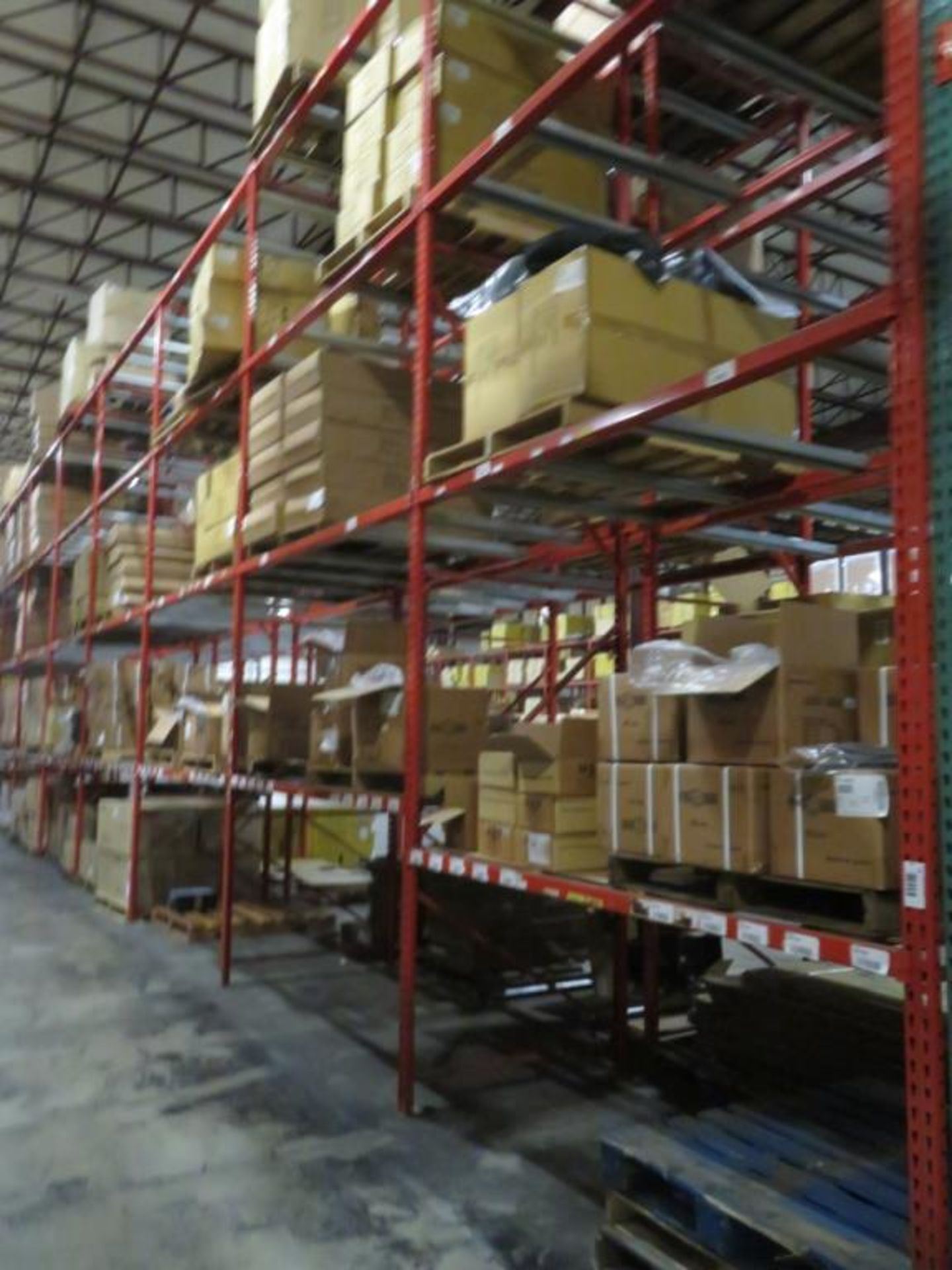 pallet racking 9 uprights 48" wide and 18' tall, 8 uprights 48" wide and 16' tall, 112 beams 2 1/