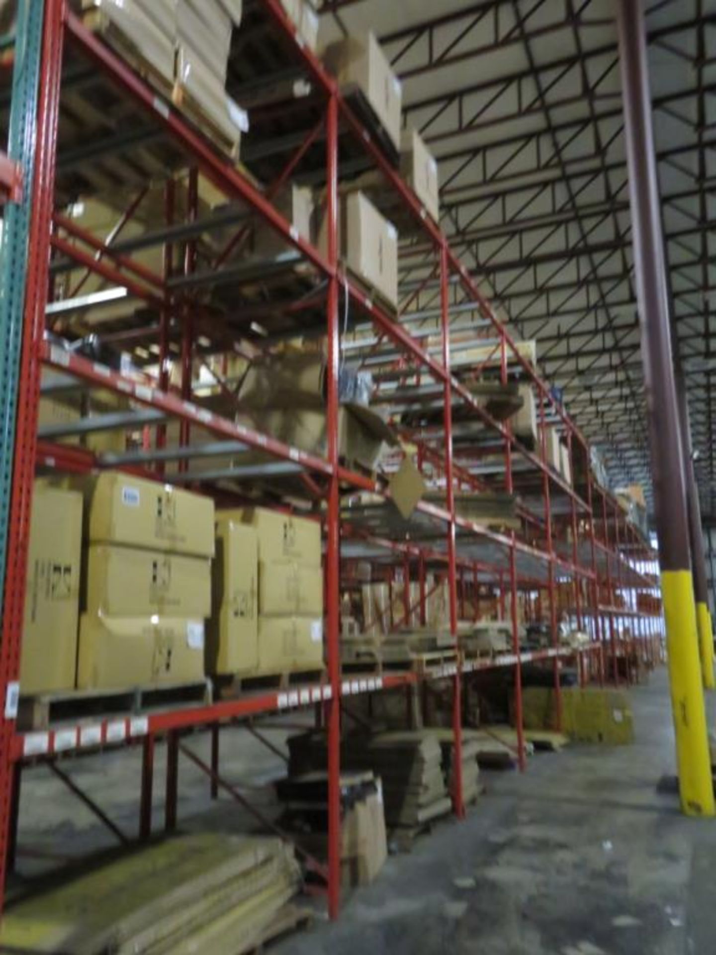 Paltier pallet racking 7 uprights 48" wide and 18' tall, 10 uprights 48" wide and 16' tall, 108